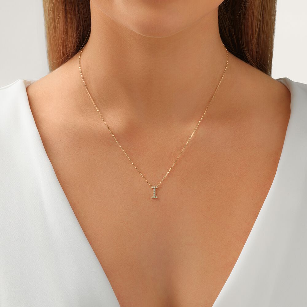 "I" Initial Necklace with 0.10 Carat TW of Diamonds in 10kt Yellow Gold