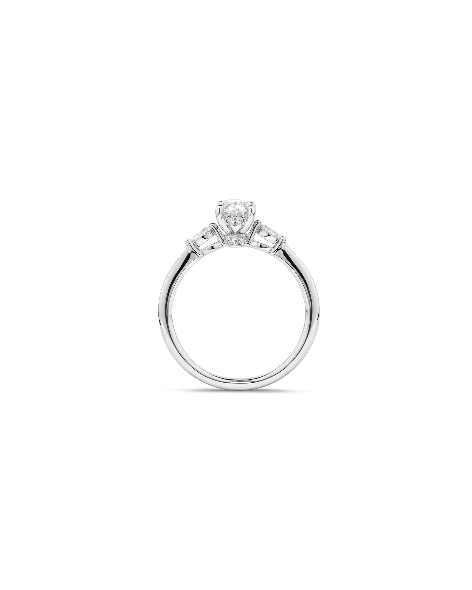0.77 Carat TW Three Stone Oval and Marquise Cut Hidden Halo Engagement Ring in Platinum