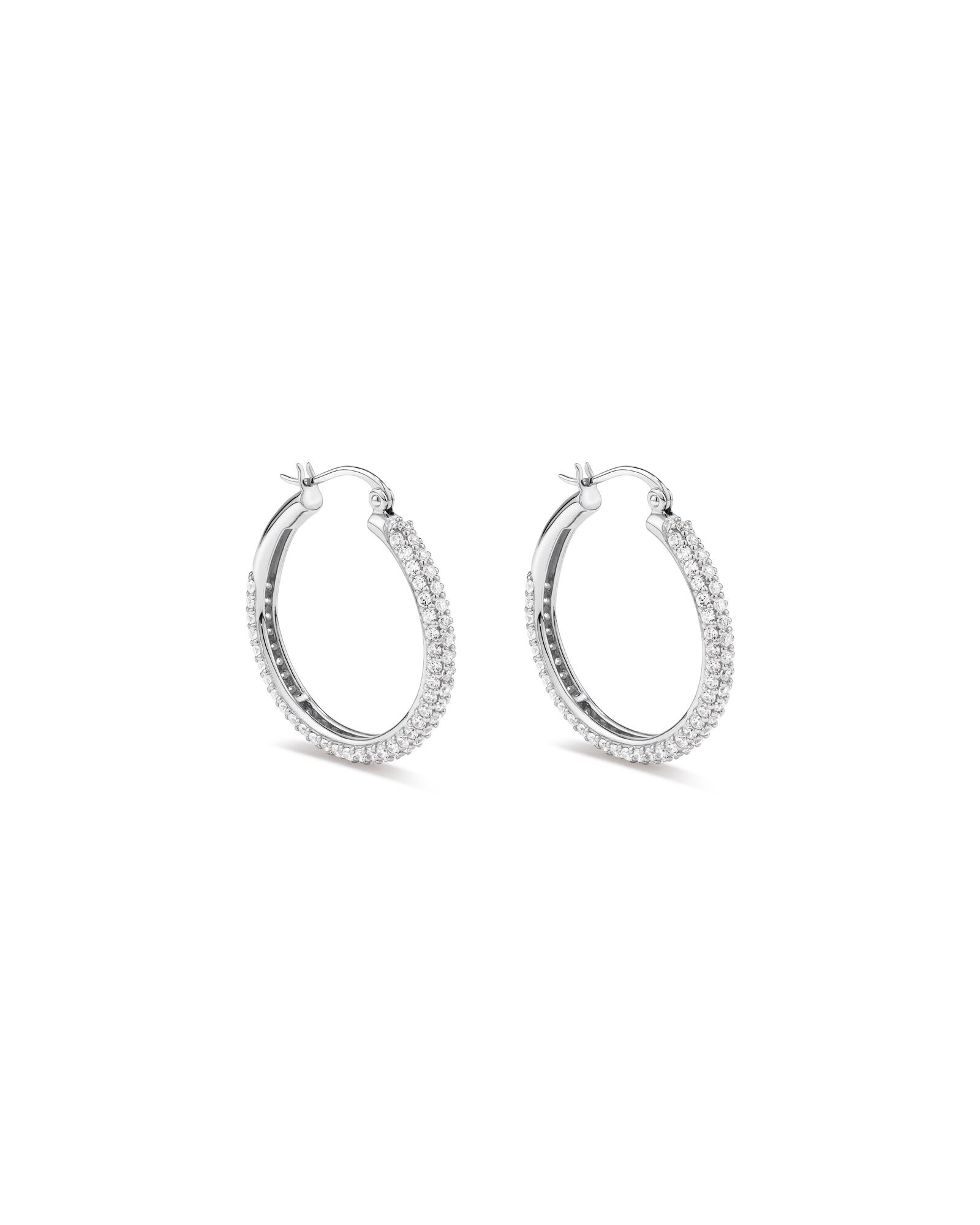 Full Pav&eacute; Set Cubic Zirconia Hoop Earrings in Sterling Silver