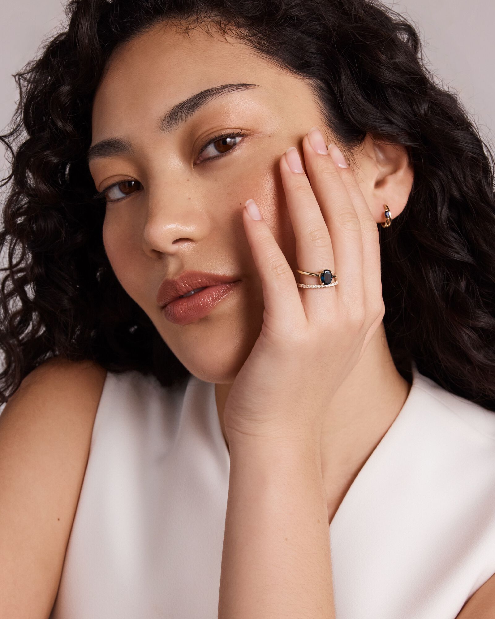 London Blue Topaz Double Band Ring with 0.25 Carat TWof  Diamonds in 10kt Yellow Gold