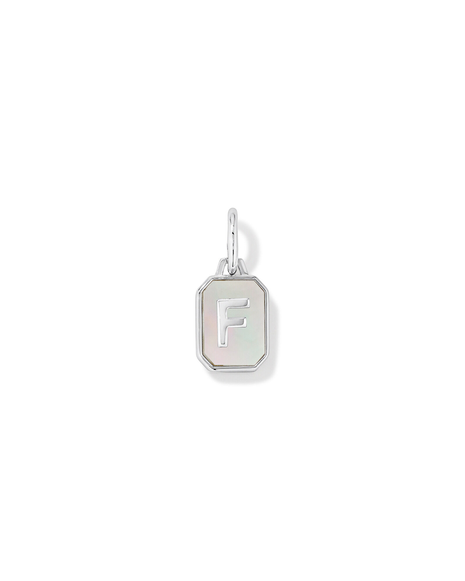 Letter F Mother of Pearl Initial Pendant in Sterling Silver