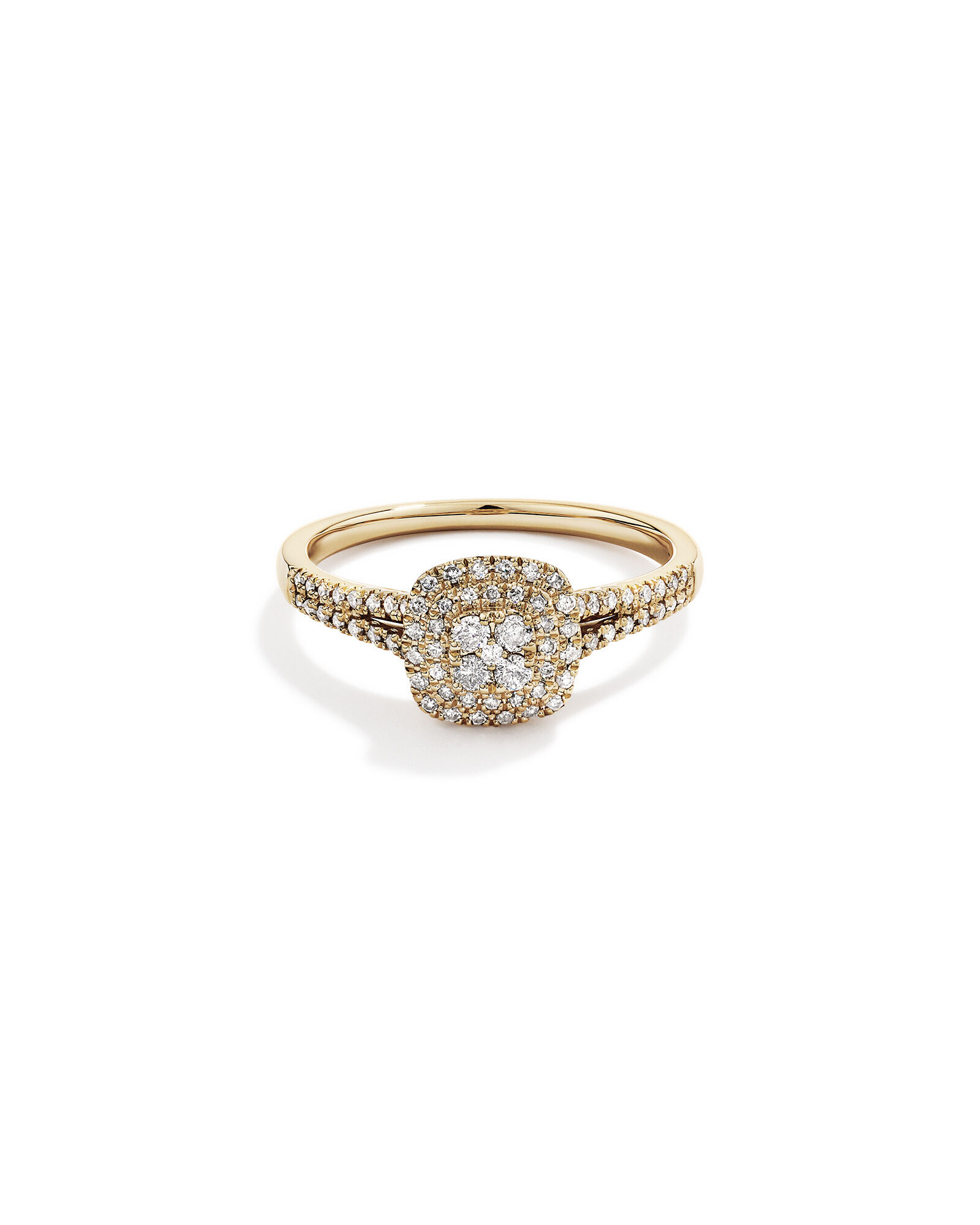 0.30 Carat TW Cushion Shaped Cluster Halo Diamond Ring in 10kt Yellow Gold