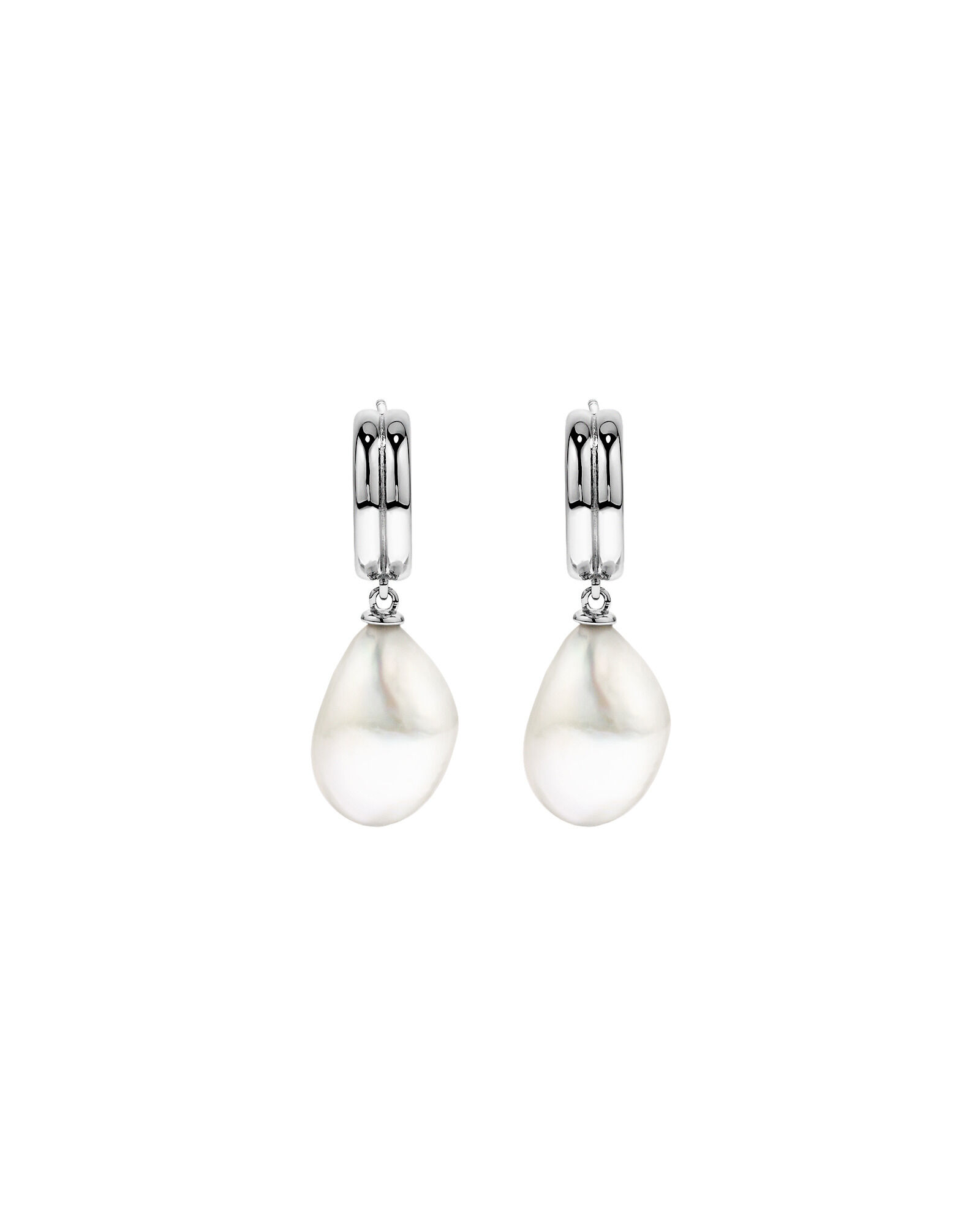 Two-Row Cultured Freshwater Baroque Pearl Drop Earrings in Sterling Silver