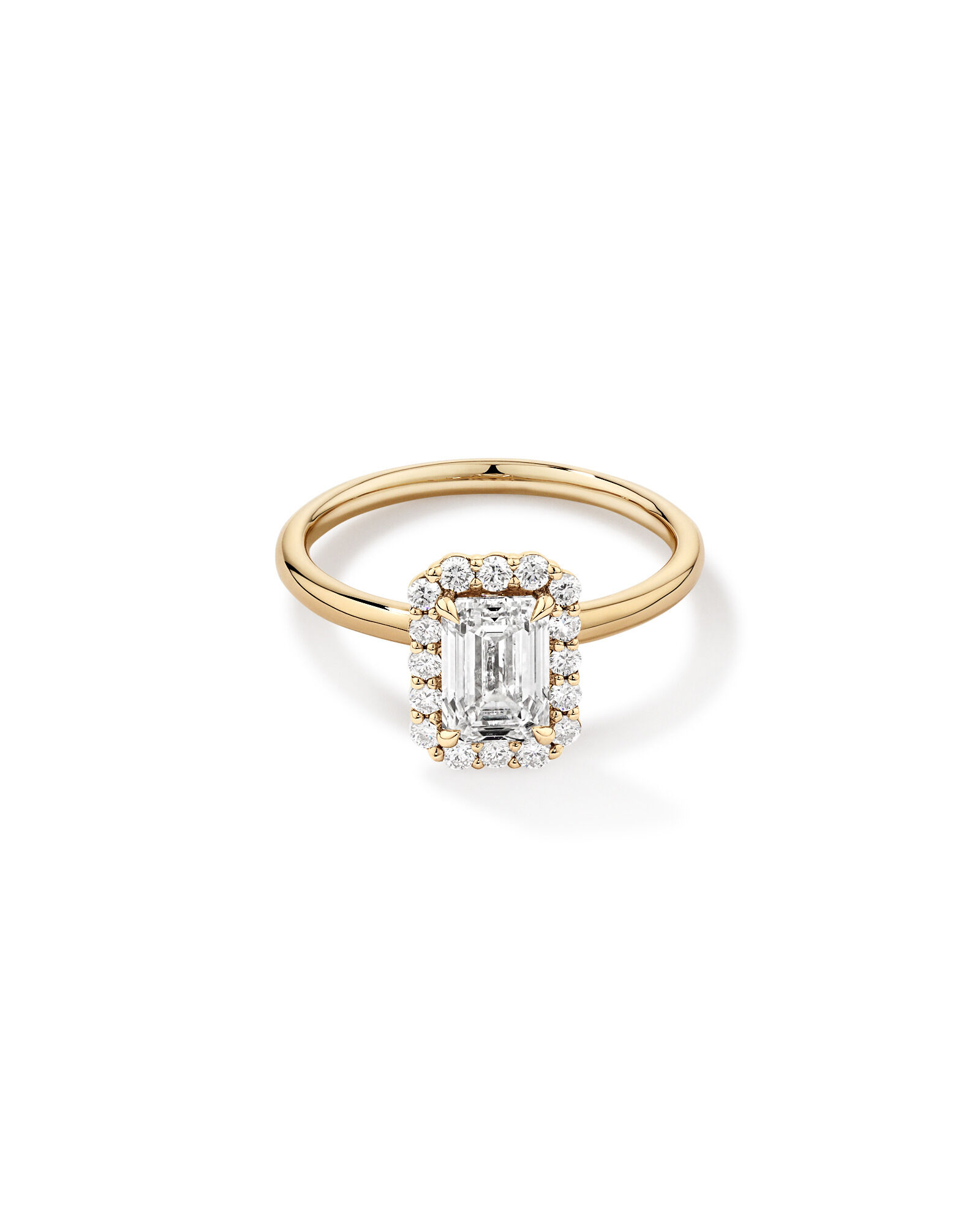 1.46 Carat TW Emerald Cut Laboratory-Grown Diamond Halo Engagement Ring in 14kt Yellow Gold