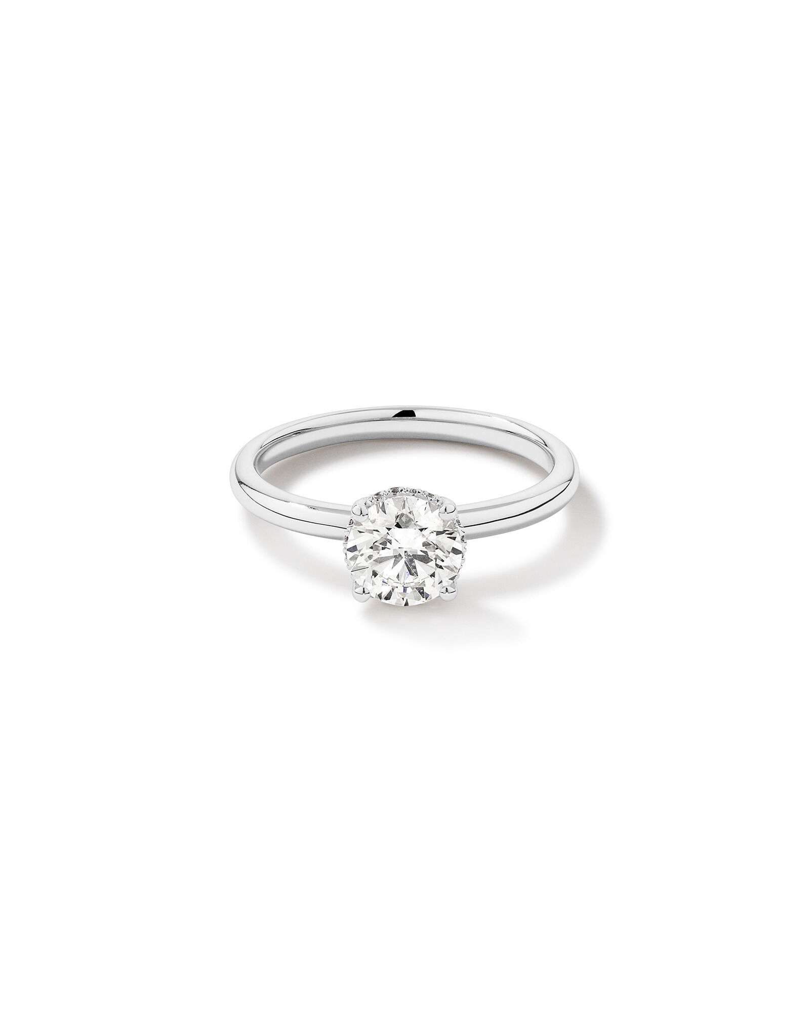 1.05 Carat TW Round Brilliant Diamond Solitaire Hidden Pave Halo Engagement Ring in Platinum