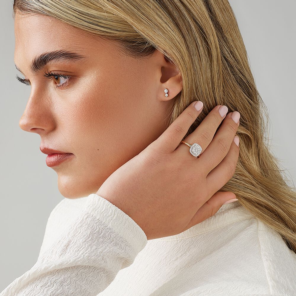 0.50 Carat TW Cushion Shaped Diamond Cluster Ring in 14kt Yellow & White Gold