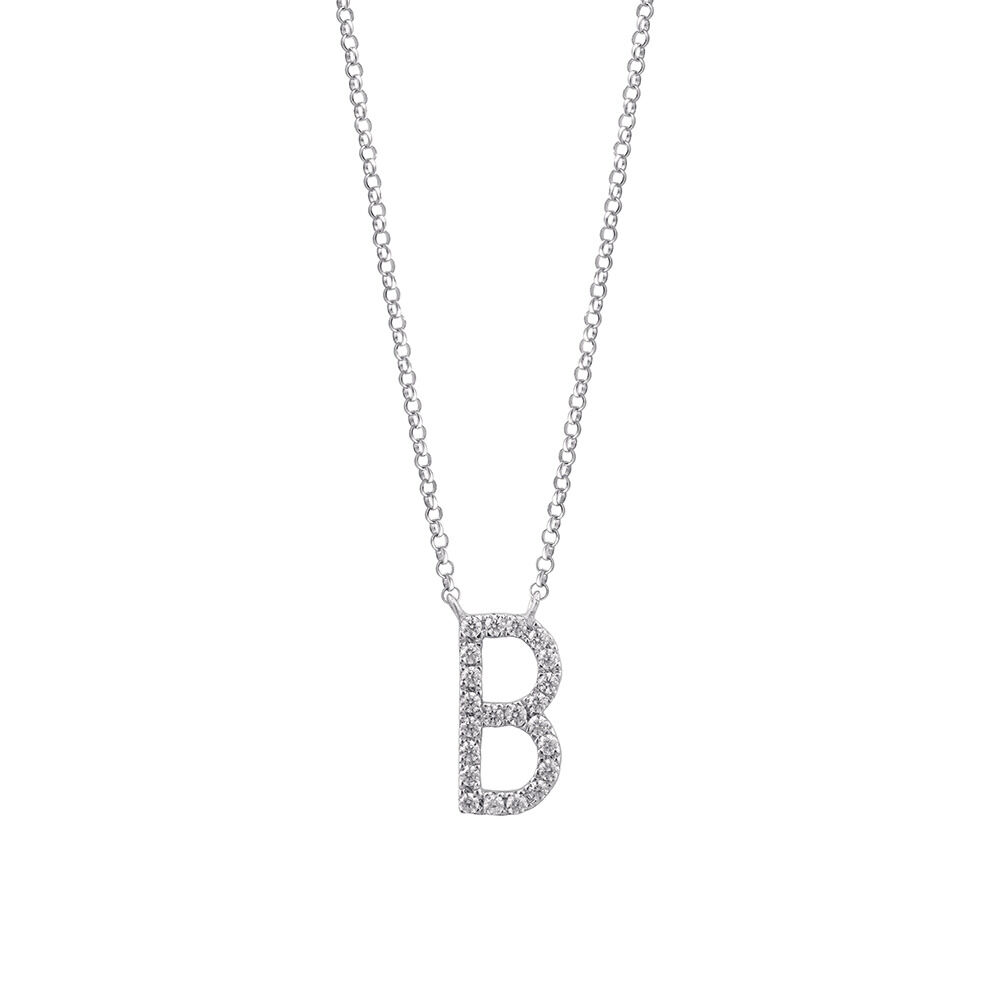 B Initial Necklace with 0.10 Carat TW of Diamonds in 10kt White Gold
