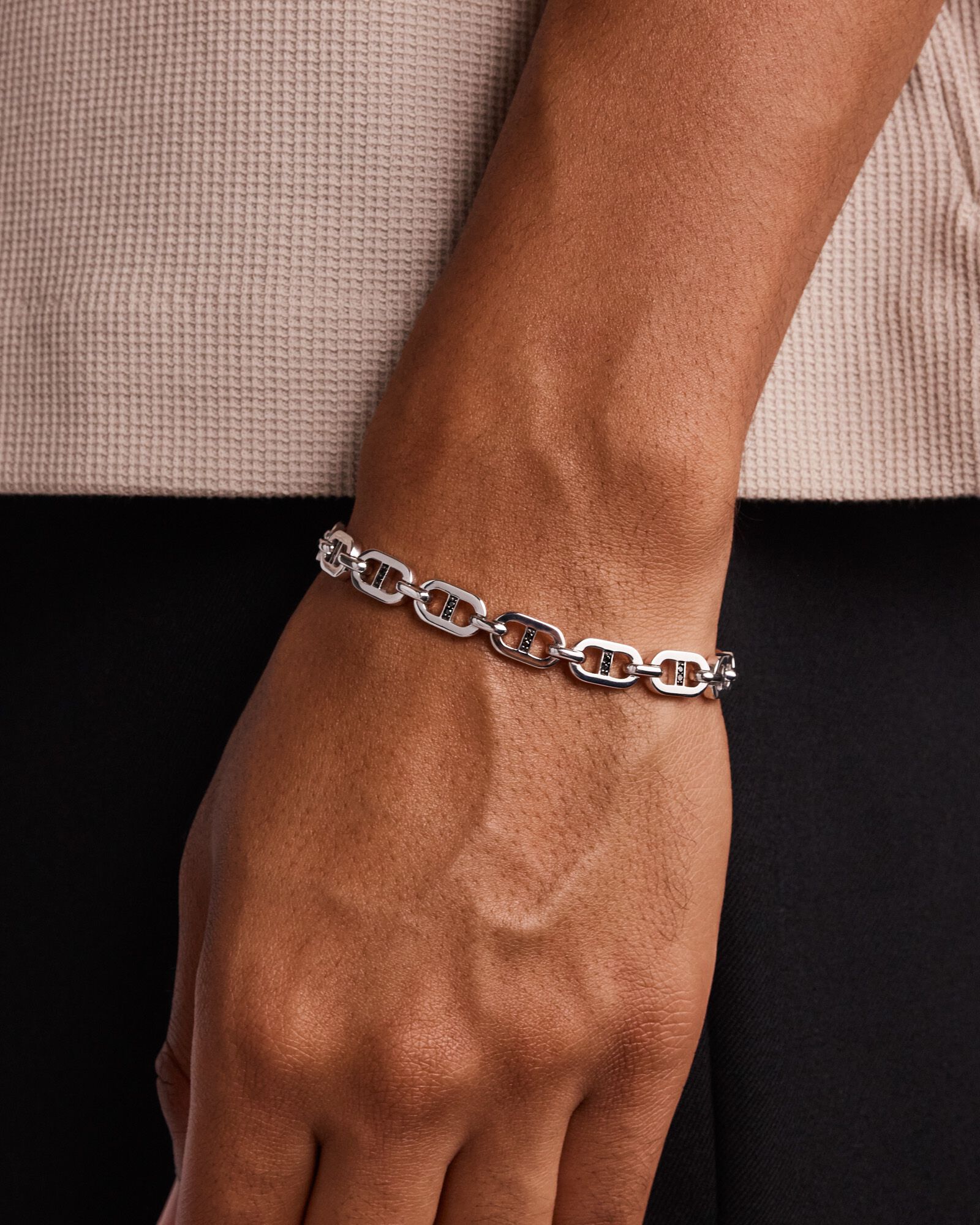 Men's 0.30 Carat TW Men's Black Diamond Link Bracelet in Sterling Silver