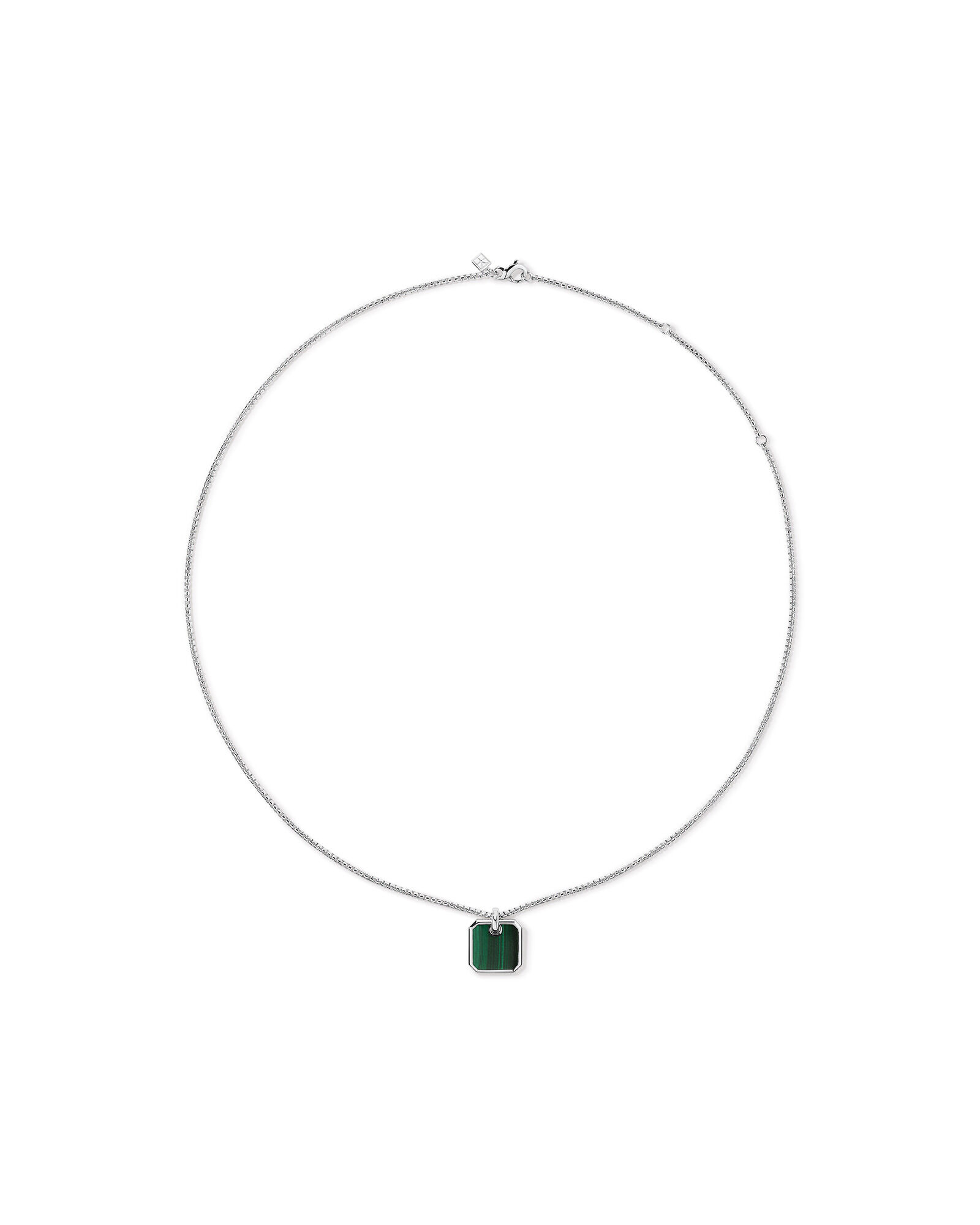 Malachite Square Pendant Necklace in Sterling Silver