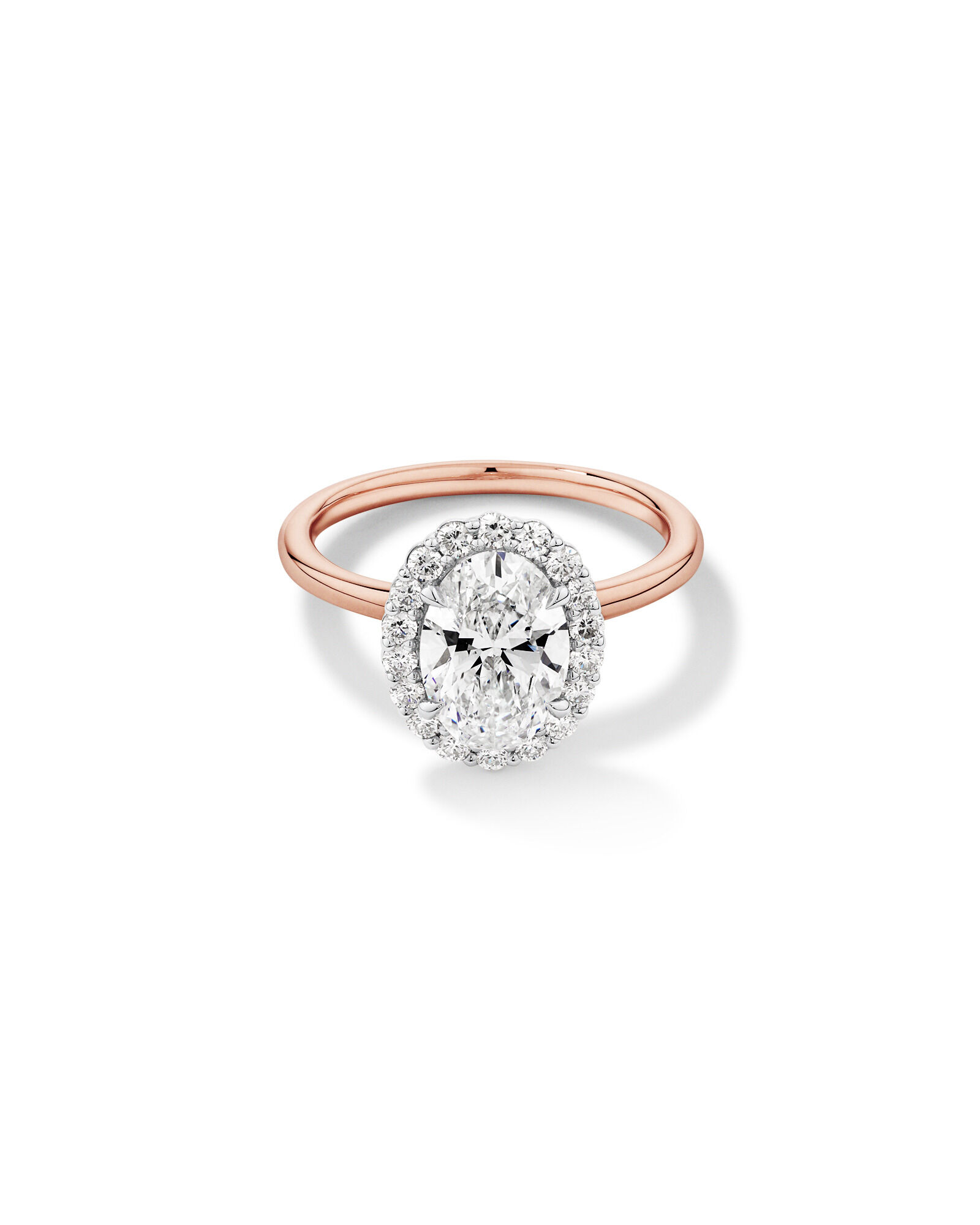 2.34 Carat TW Oval Cut Laboratory-Grown Diamond Halo Engagement Ring in 14kt Rose and White Gold