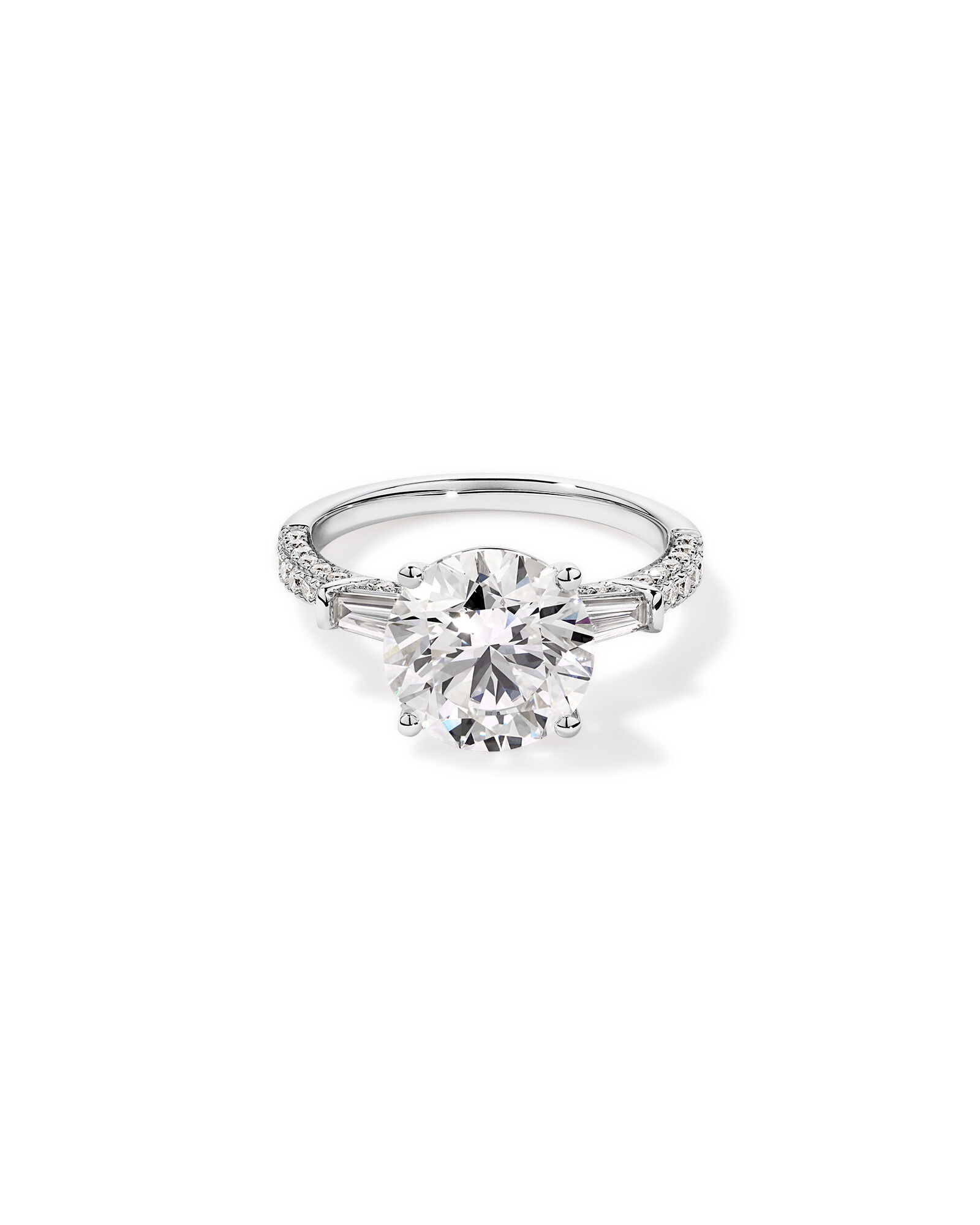 4.59 Carat TW Round Brilliant & Baguette Laboratory-Grown Diamond Engagement Ring in 18kt White Gold