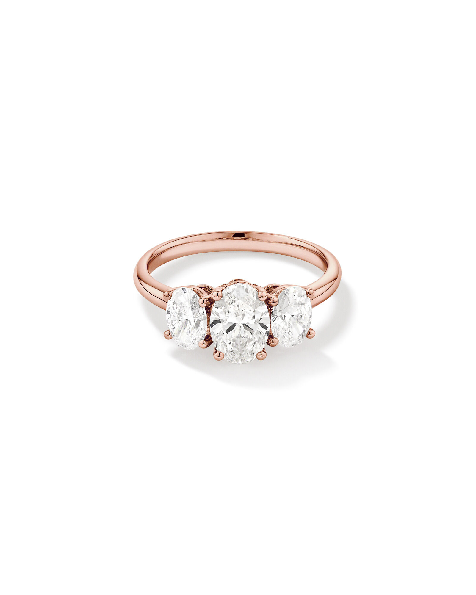 2 Carat Three Stone Oval Laboratory-Grown Diamond Engagement Ring In 14kt Rose Gold