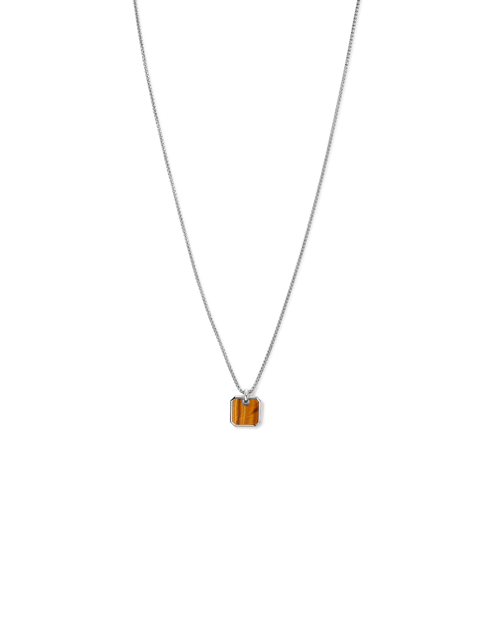 Tiger&rsquo;s Eye Square Pendant Necklace in Sterling Silver