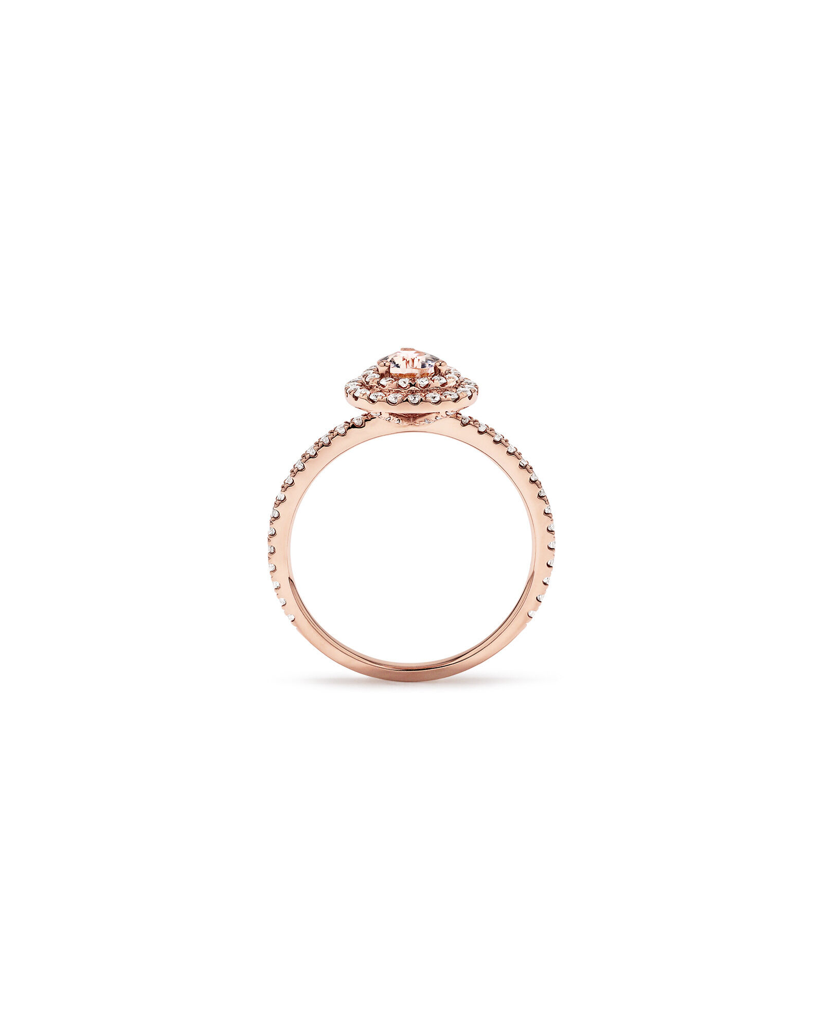 Pear Cut Morganite Gemstone and 0.45 Carat TW Diamond Halo and Side Accent Engagement Ring in 10kt Rose Gold