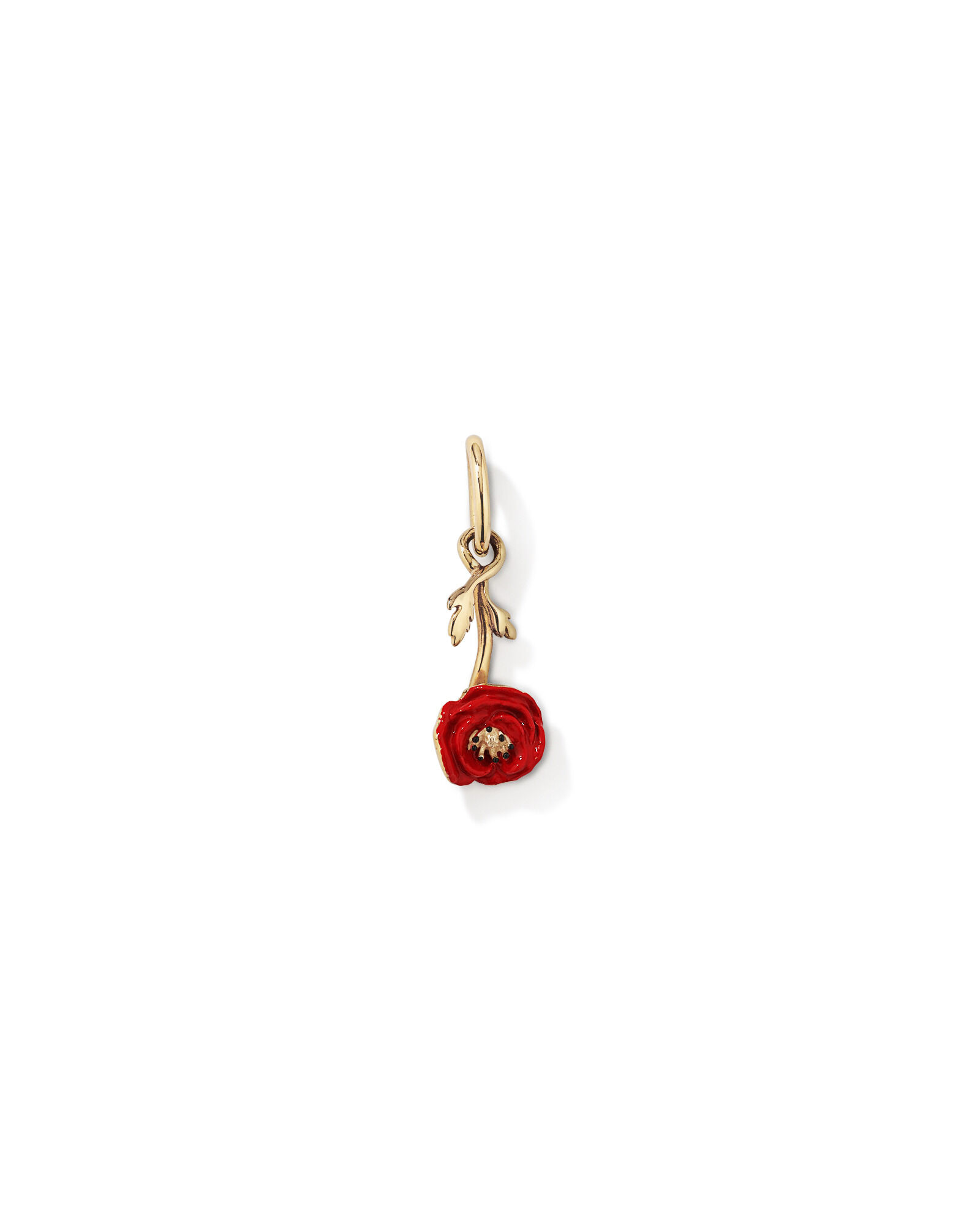 14mm Red Enamel Poppy Pendant in 10kt Yellow Gold
