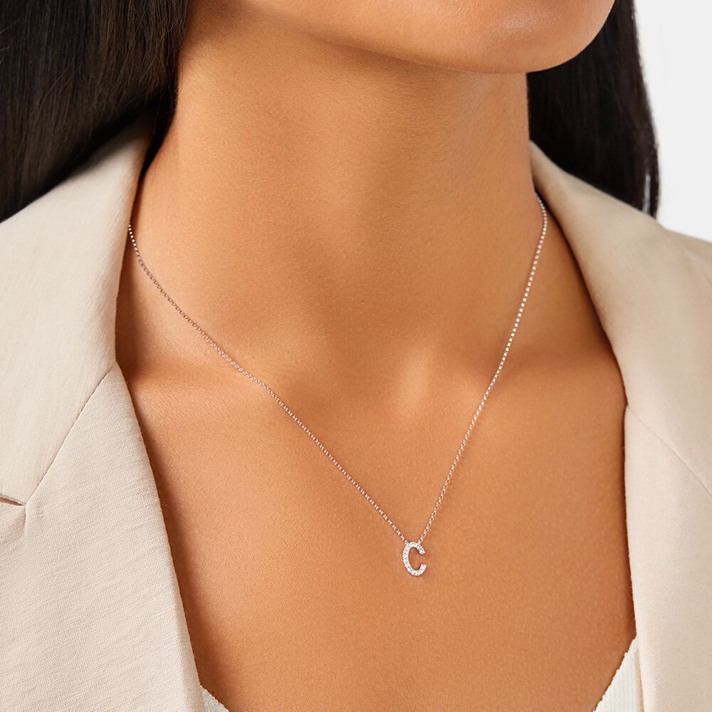 C Initial Necklace with 0.10 Carat TW of Diamonds in 10kt White Gold