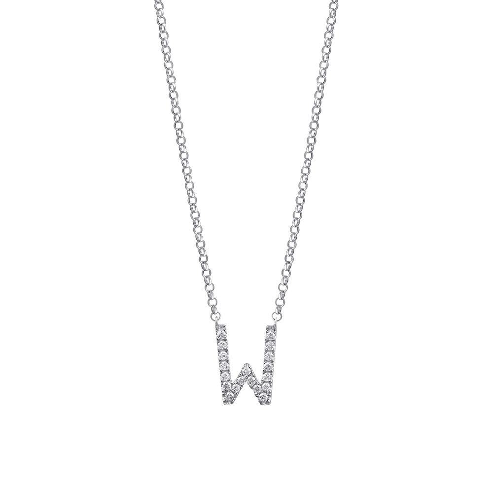 W Initial Necklace with 0.10 Carat TW of Diamonds in 10kt White Gold