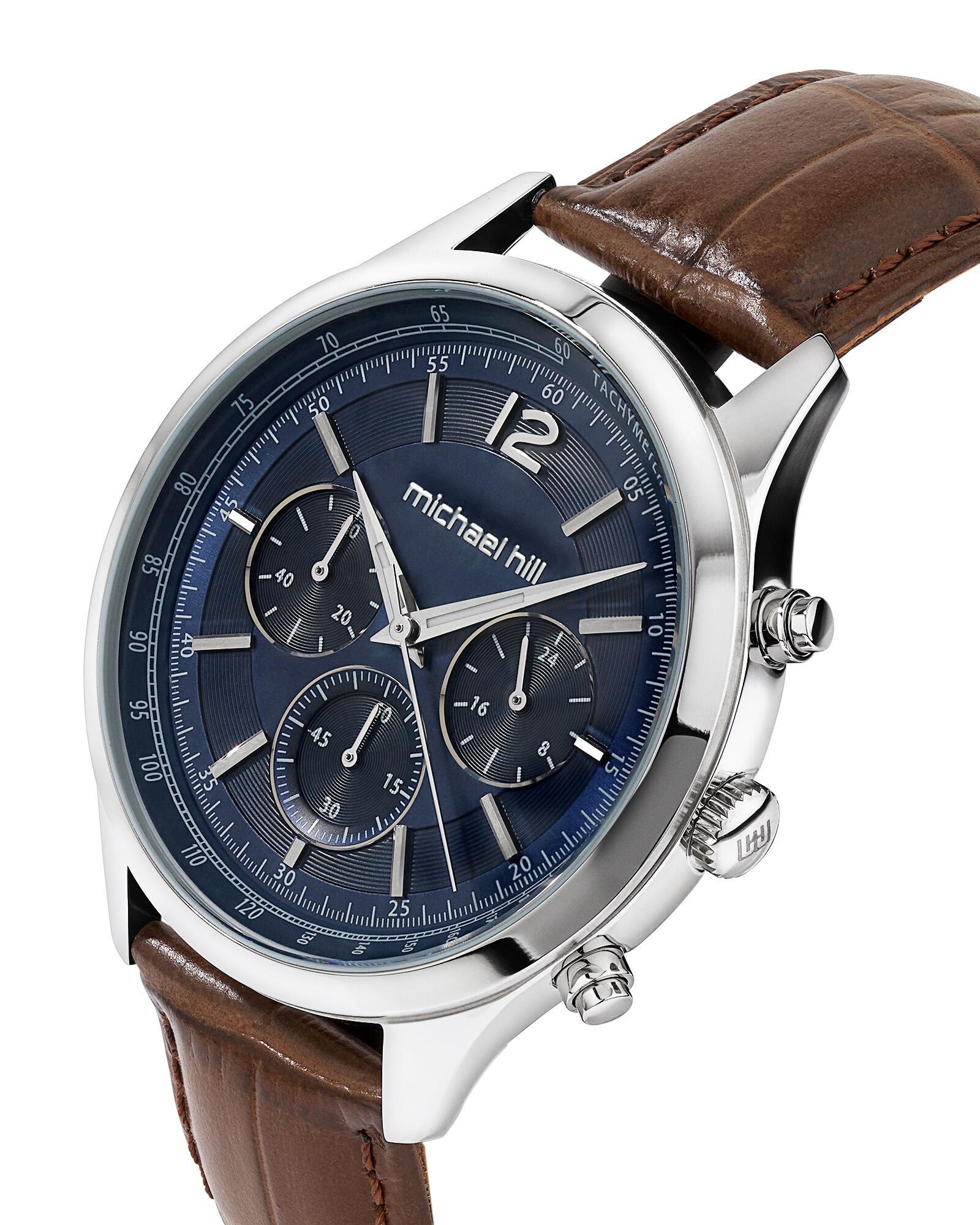 Men's Chronograph Watch in Stainless Steel & Brown Leather
