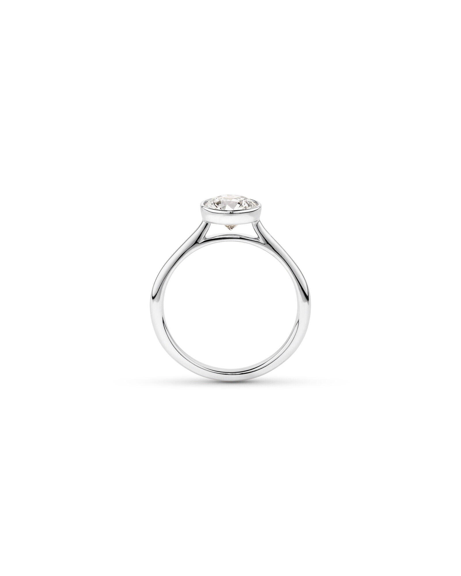 1.25 Carat TW Round Brilliant Laboratory-Grown Diamond Solitaire Bezel Set Engagement Ring in 14kt White Gold