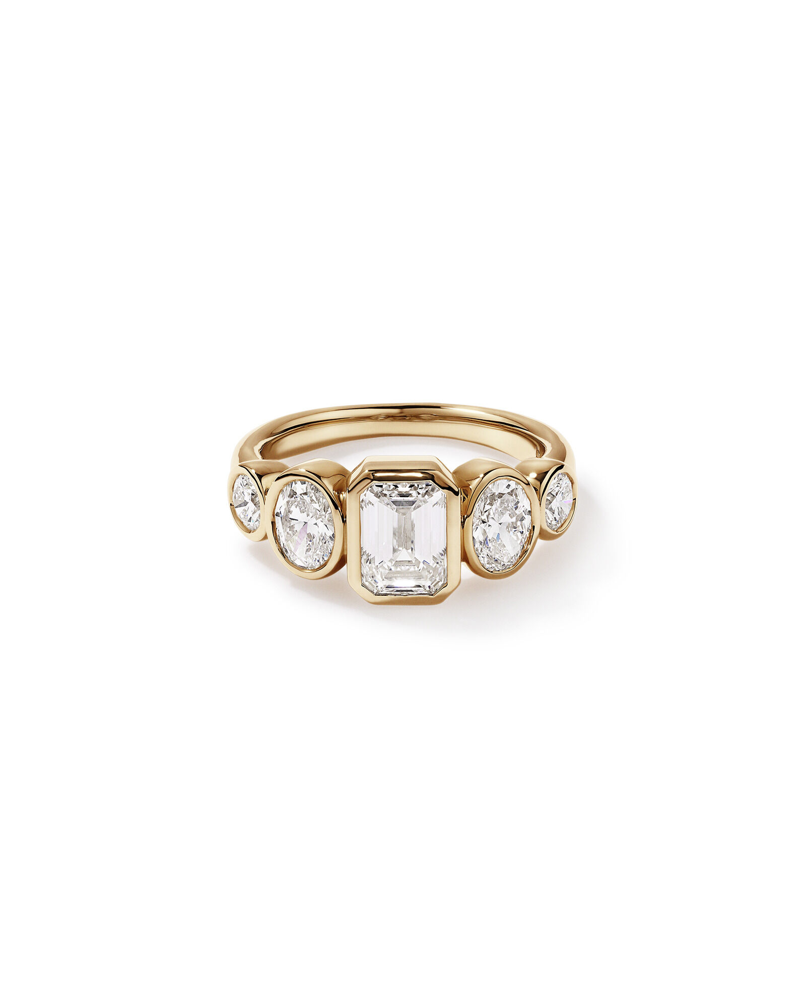 2.90 Carat TW Bezel Set 5 Stone Lab-Grown Diamond Engagement Ring in 14kt Yellow Gold