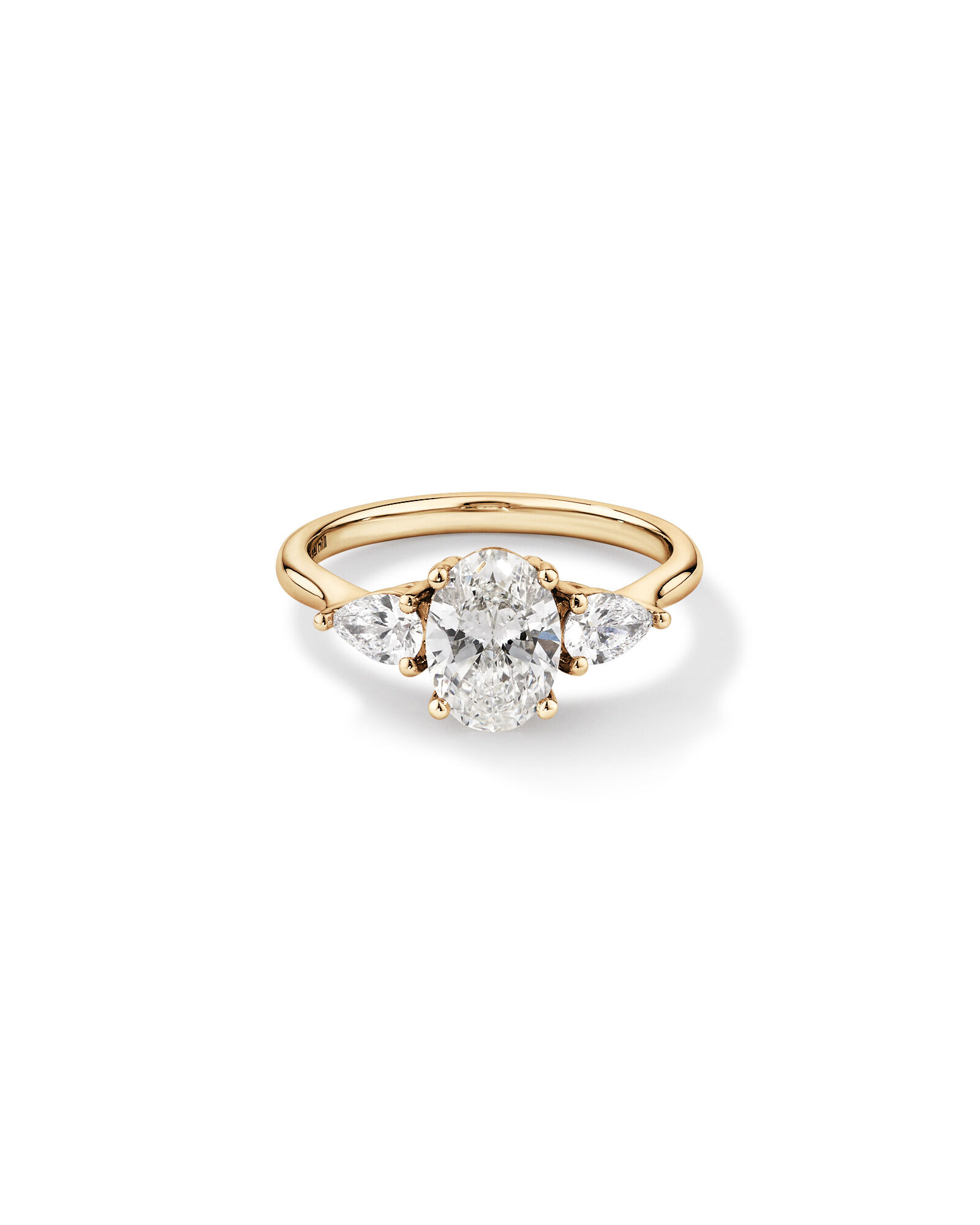 1.65 Carat TW Three Stone Oval and Pear Shaped Laboratory-Grown Diamond Engagement Ring in 14kt Yellow Gold