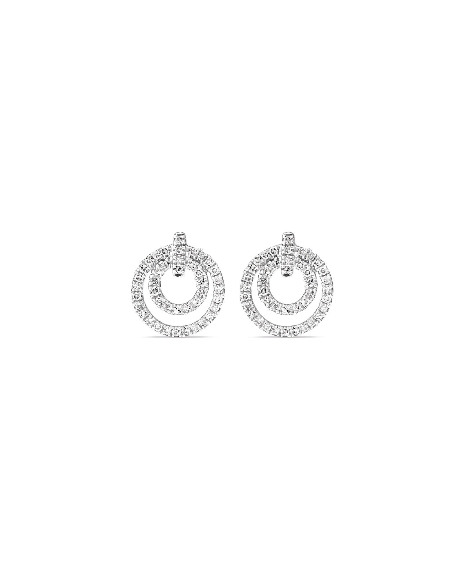Fine Double Circle Diamond Stud Earrings in Sterling Silver