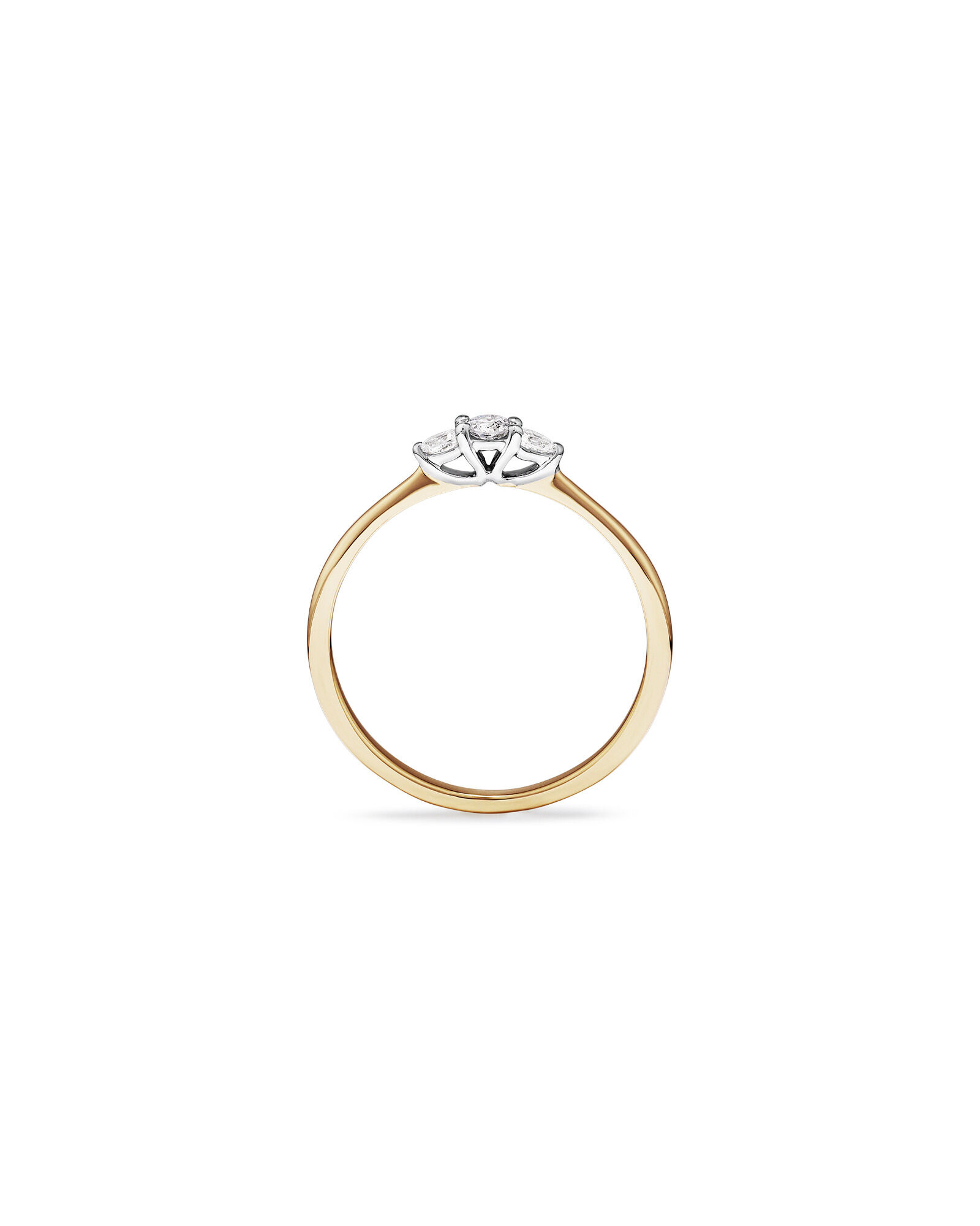 0.15 Carat TW Three Stone Round Brilliant and Oval Cut Diamond Promise Ring in 10kt Yellow & White Gold