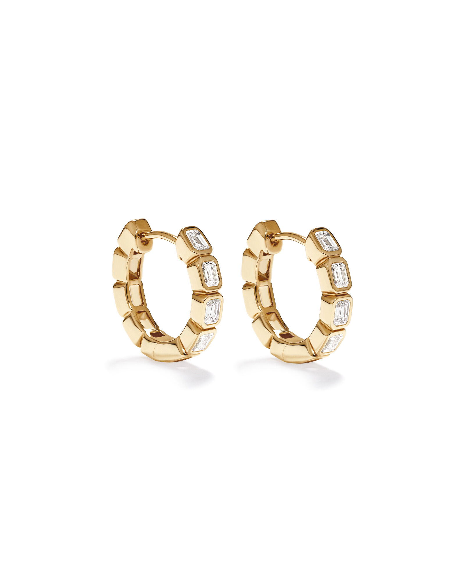 0.40 Carat TW of Laboratory-Grown Emerald Cut Diamond Huggie Earrings in 10kt Yellow Gold