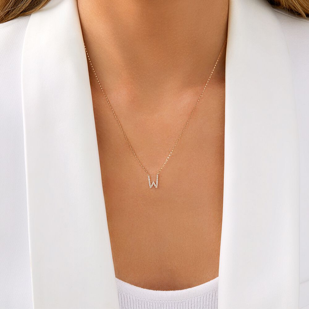 "W" Initial Necklace with 0.10 Carat TW of Diamonds in 10kt Yellow Gold