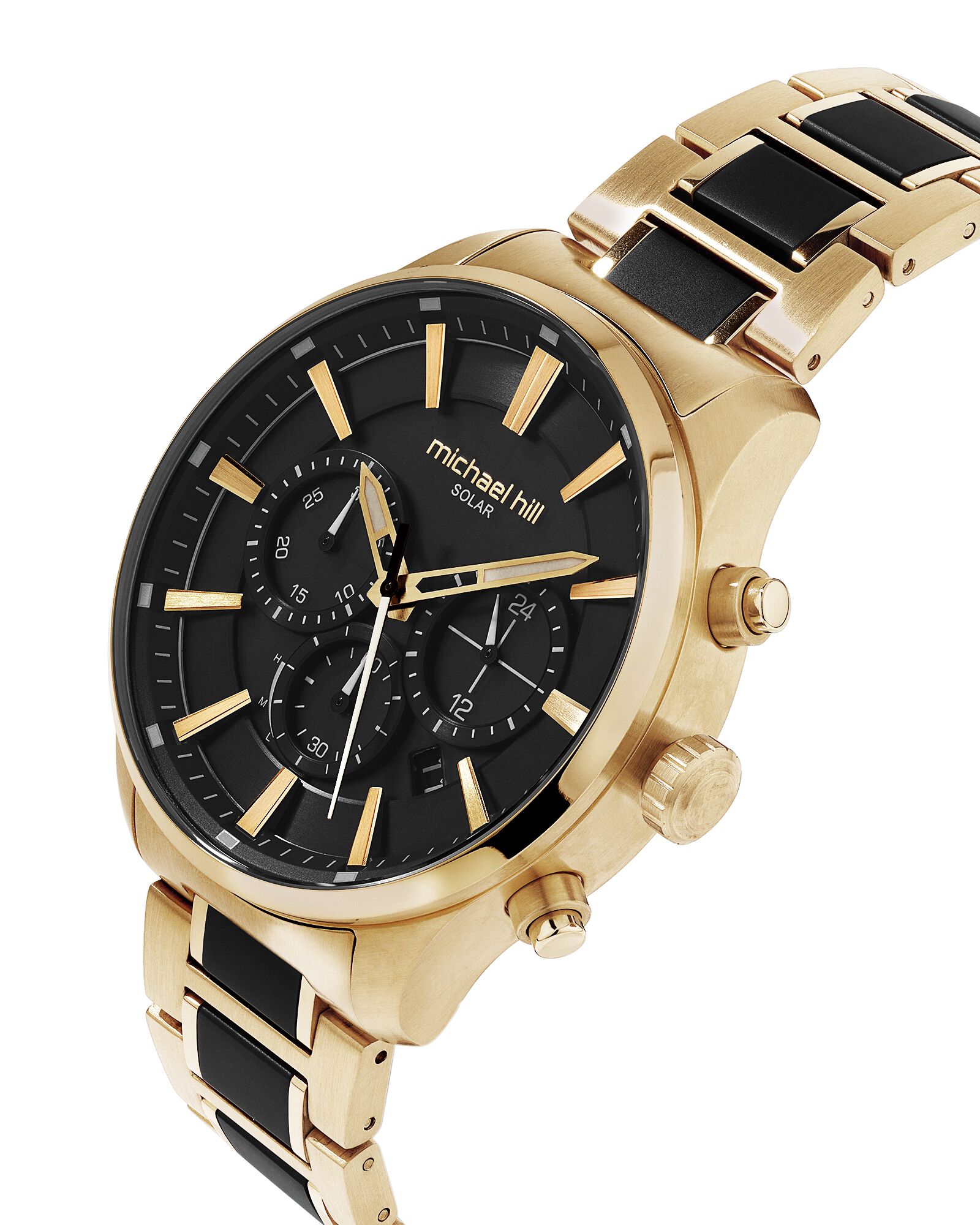 Solar Powered Men's Watch with Gold and Black Tone in Stainless Steel
