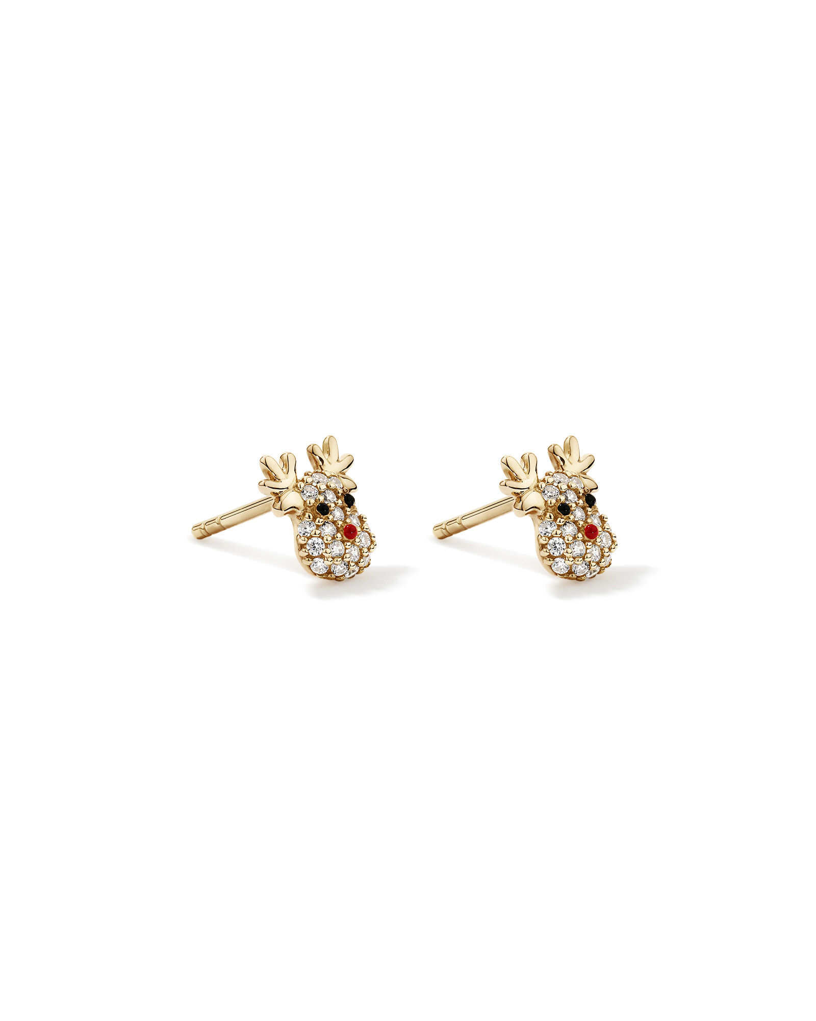 Reindeer Stud Earrings with Cubic Zirconia in 10kt Yellow Gold