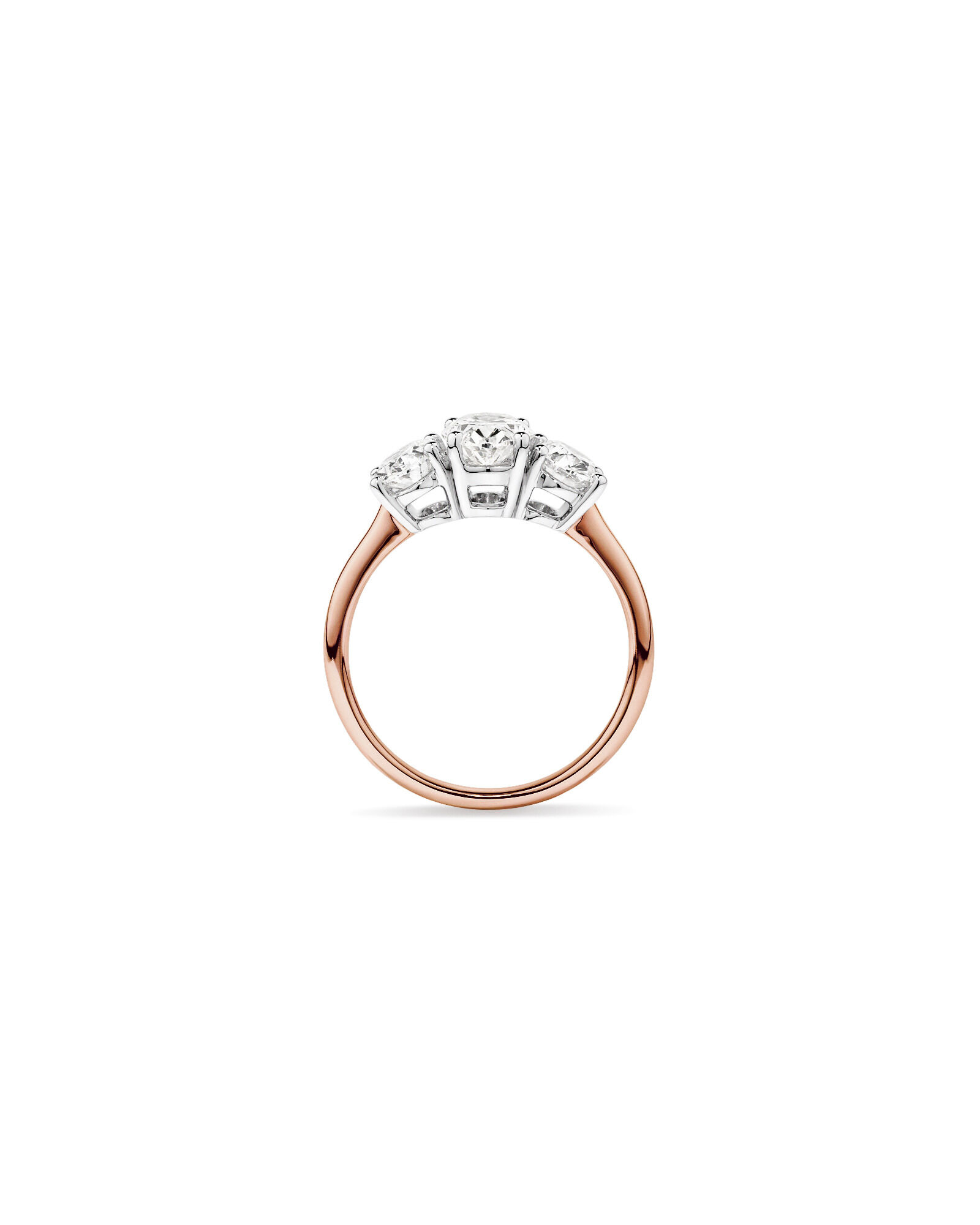 2 Carat Three Stone Oval Laboratory-Grown Diamond Engagement Ring In 14kt Rose and White Gold