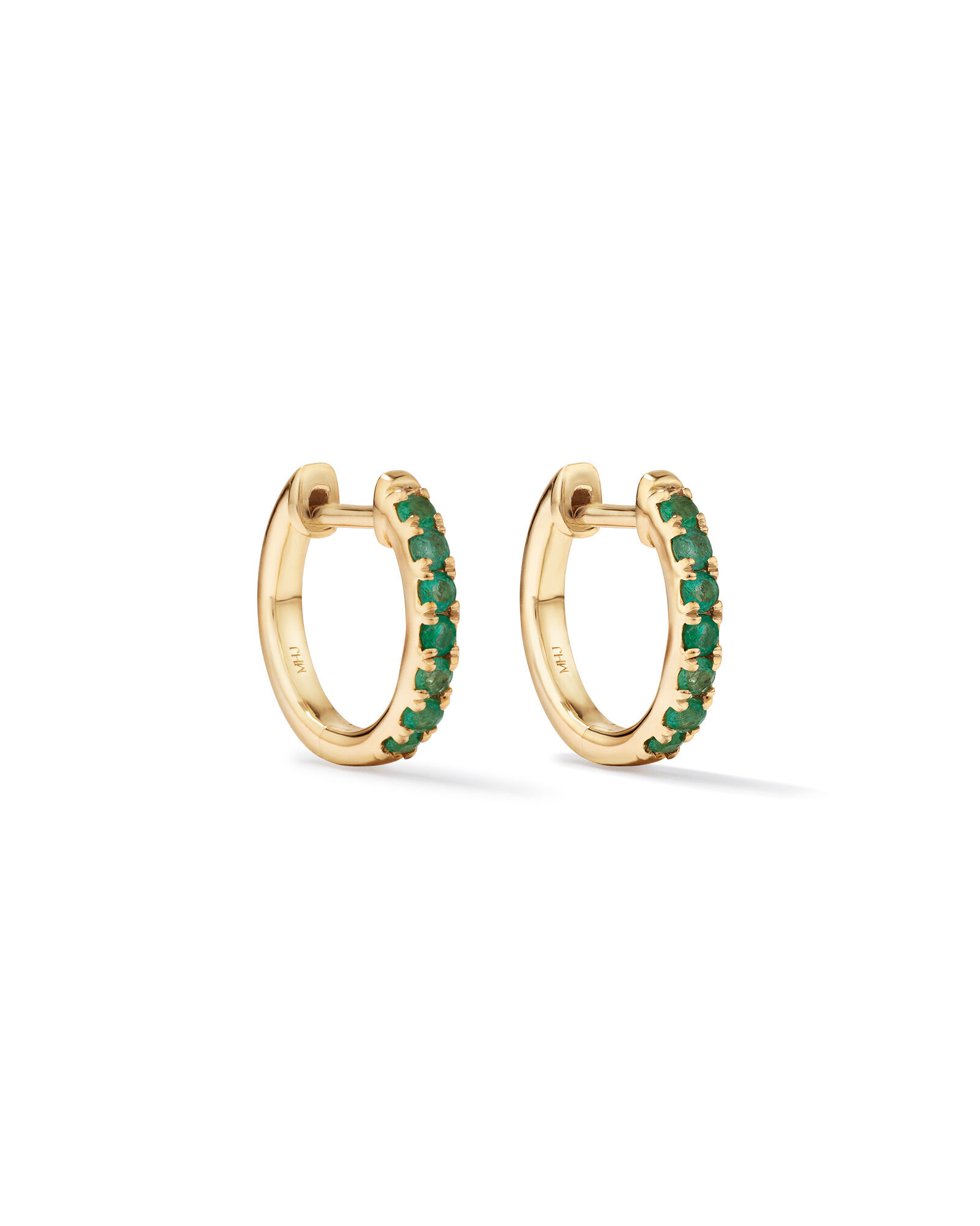 Huggie Earrings with Emerald in 10kt Yellow Gold