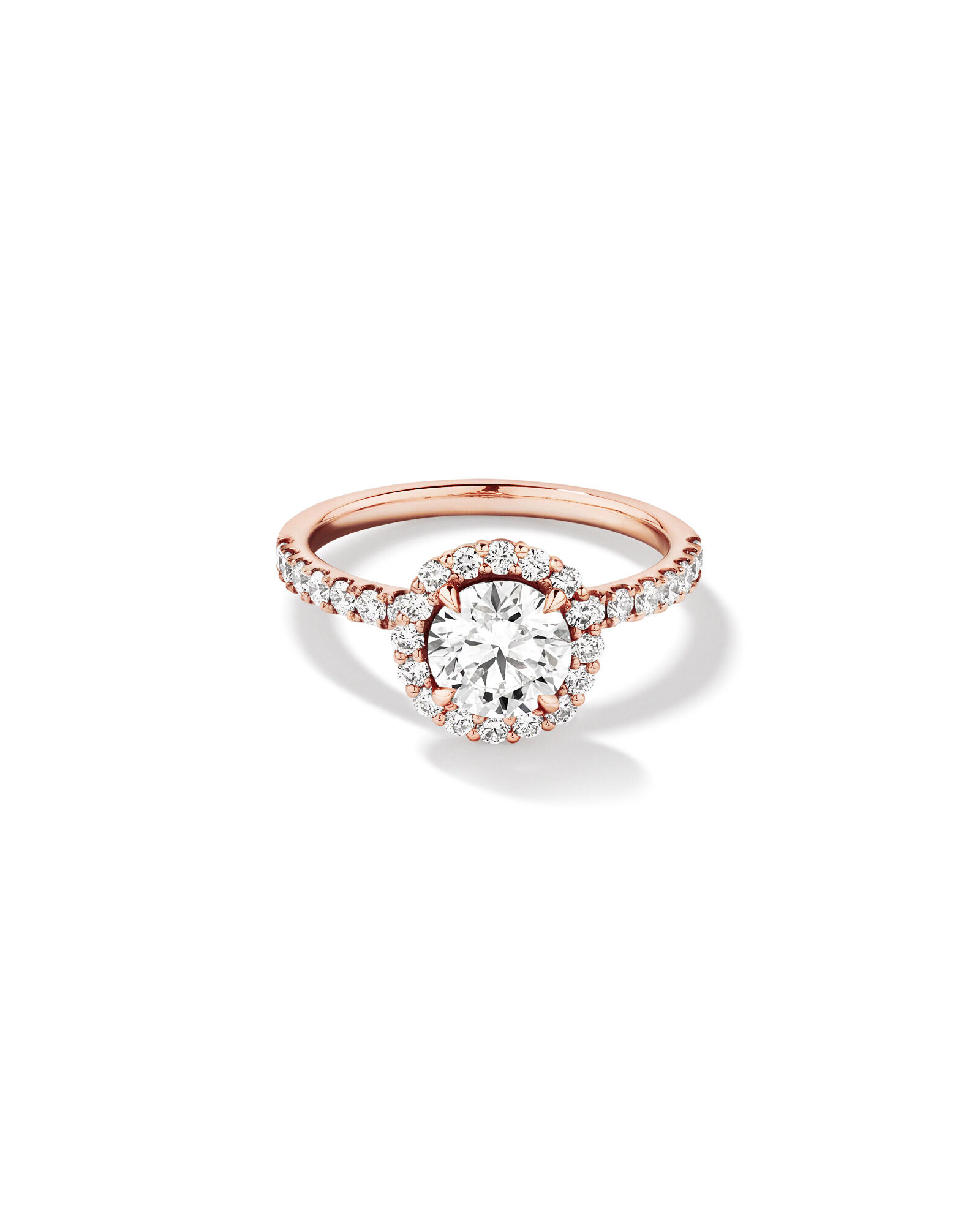 1.79 Carat TW Round Brilliant Laboratory-Grown Diamond Halo Engagemet Ring in 14kt Rose Gold