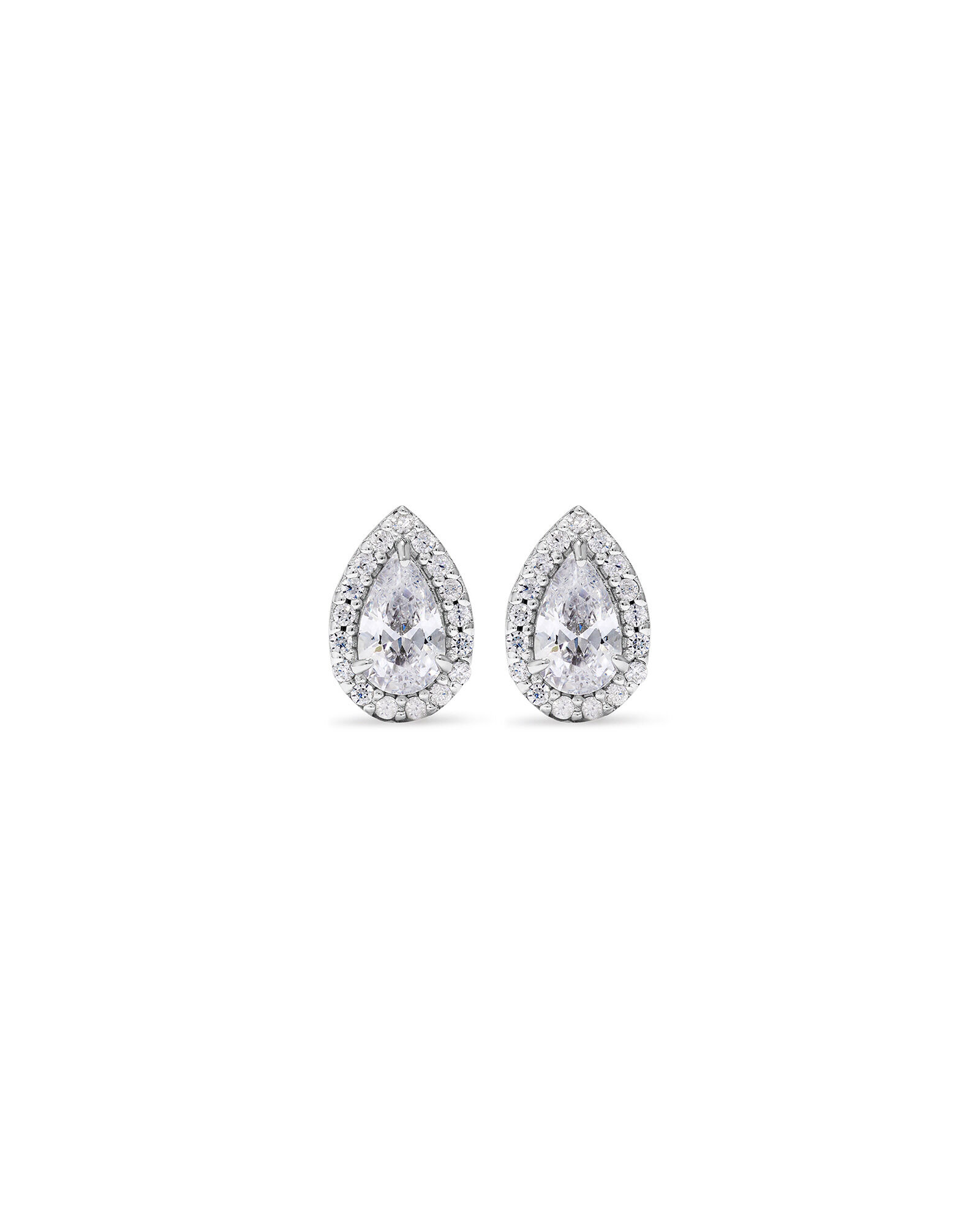 Pear Cubic Zirconia Halo Stud Earrings in Sterling Silver