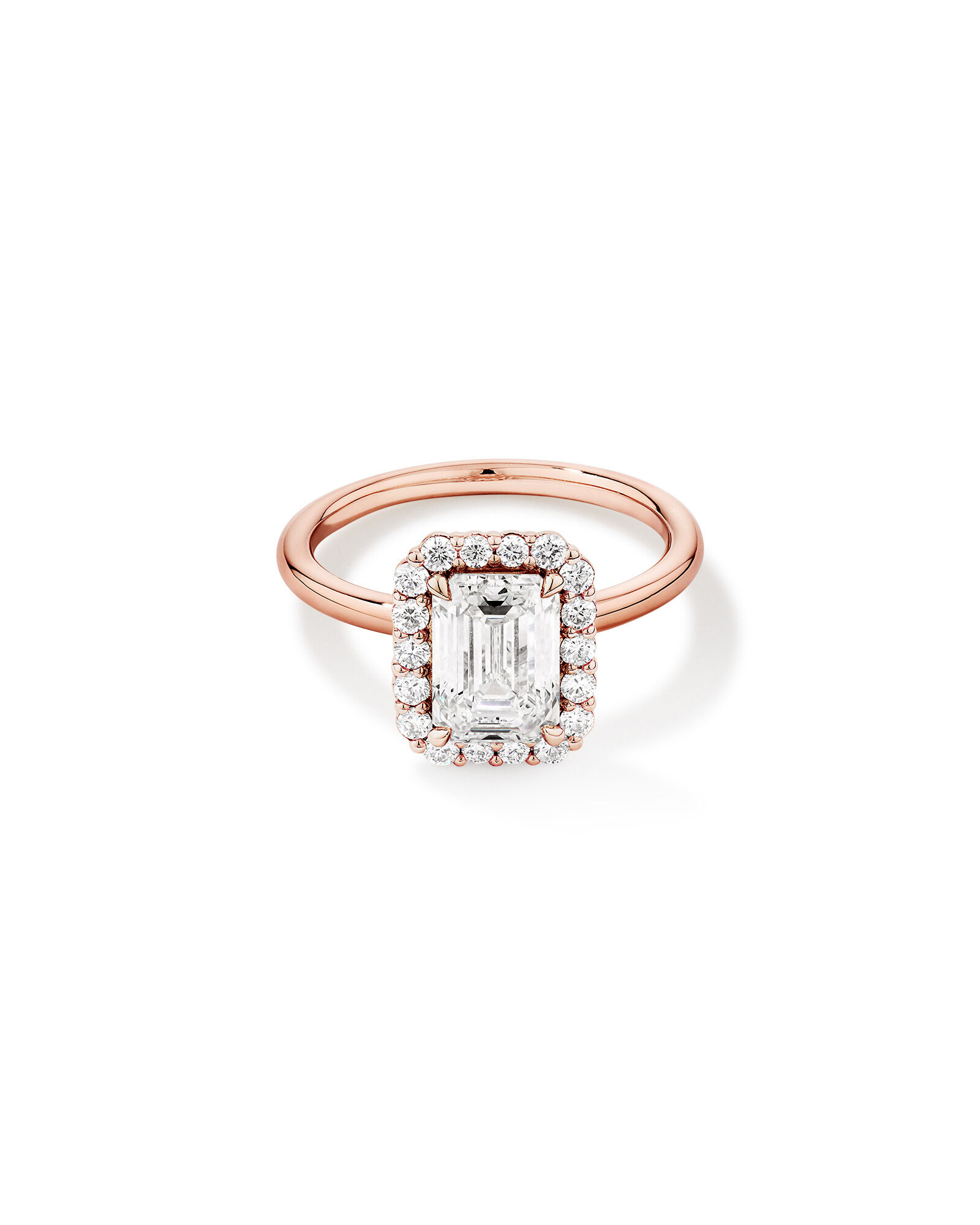 2.34 Carat TW Emerald Cut Laboratory-Grown Diamond Halo Engagement Ring in 14kt Rose Gold