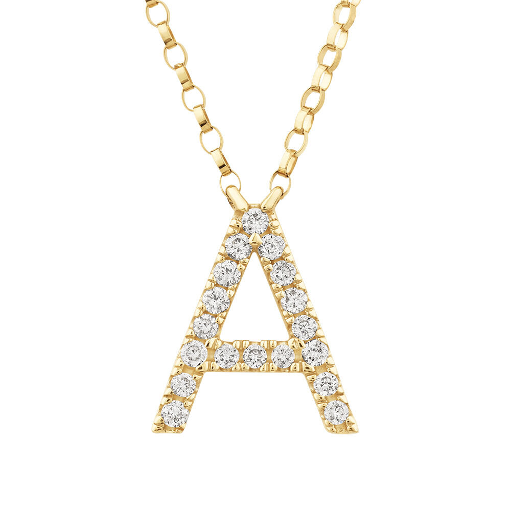 "A" Initial Necklace with 0.10 Carat TW of Diamonds in 10kt Yellow Gold