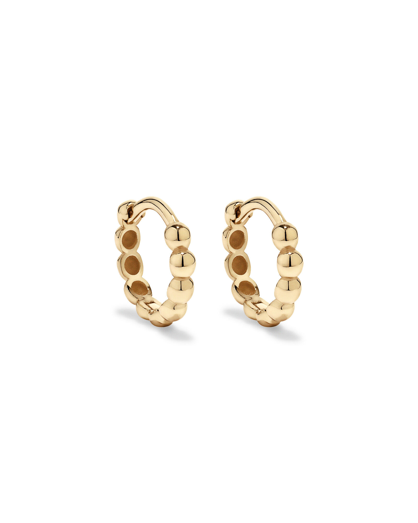 10.5mm Small Beaded Huggie Earrings in 10kt Yellow Gold