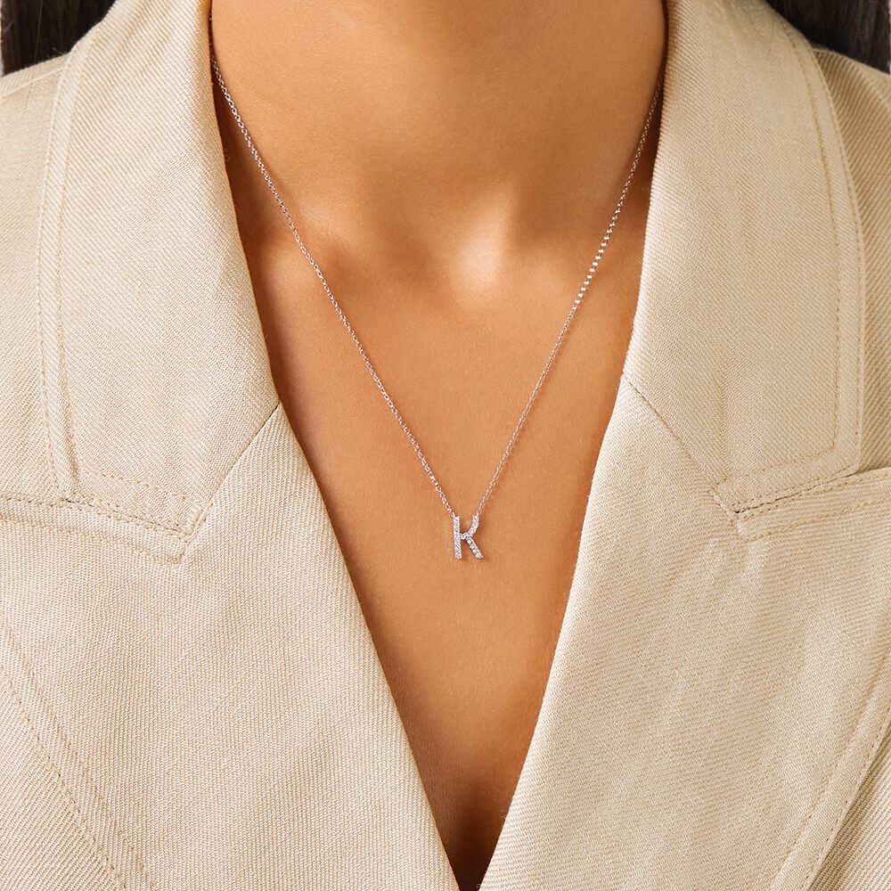 K' Initial necklace with 0.10 Carat TW of Diamonds in 10ct White Gold