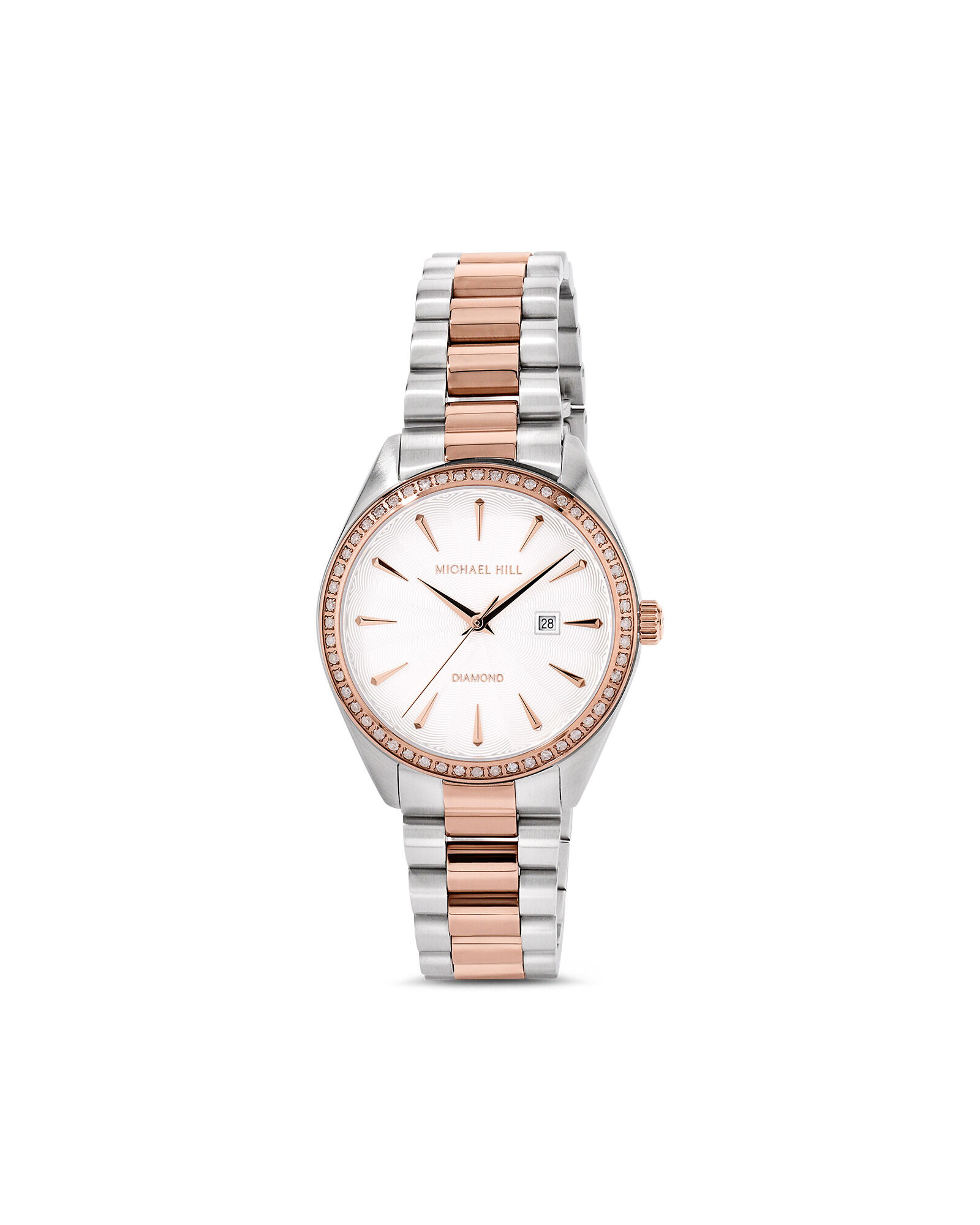Women's 0.60 Carat TW Diamond Bezel Watch in Rose Tone Stainless Steel.
