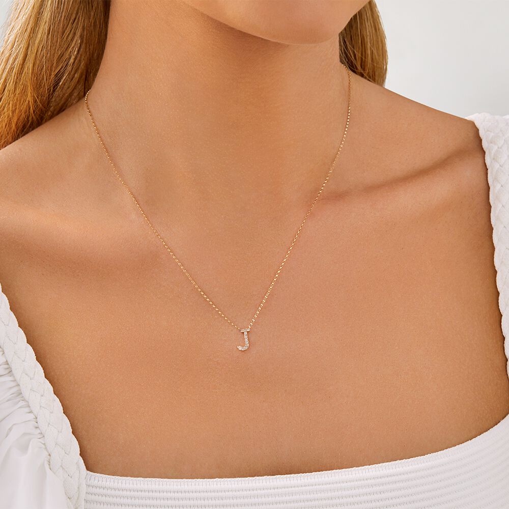 "J" Initial Necklace with 0.10 Carat TW of Diamonds in 10kt Yellow Gold