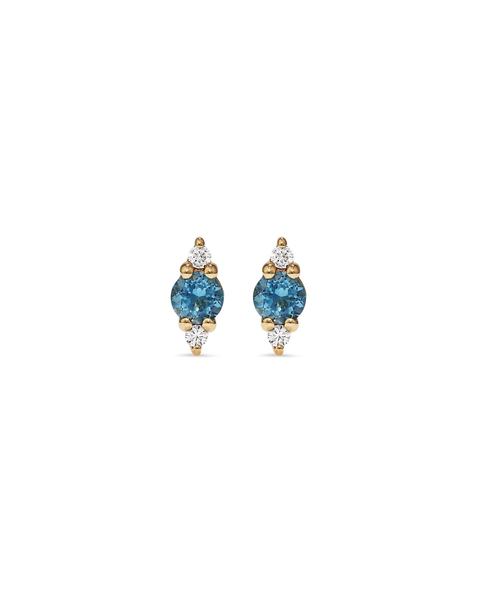 London Blue Topaz and Diamond Stud Earrings in 10kt Yellow Gold