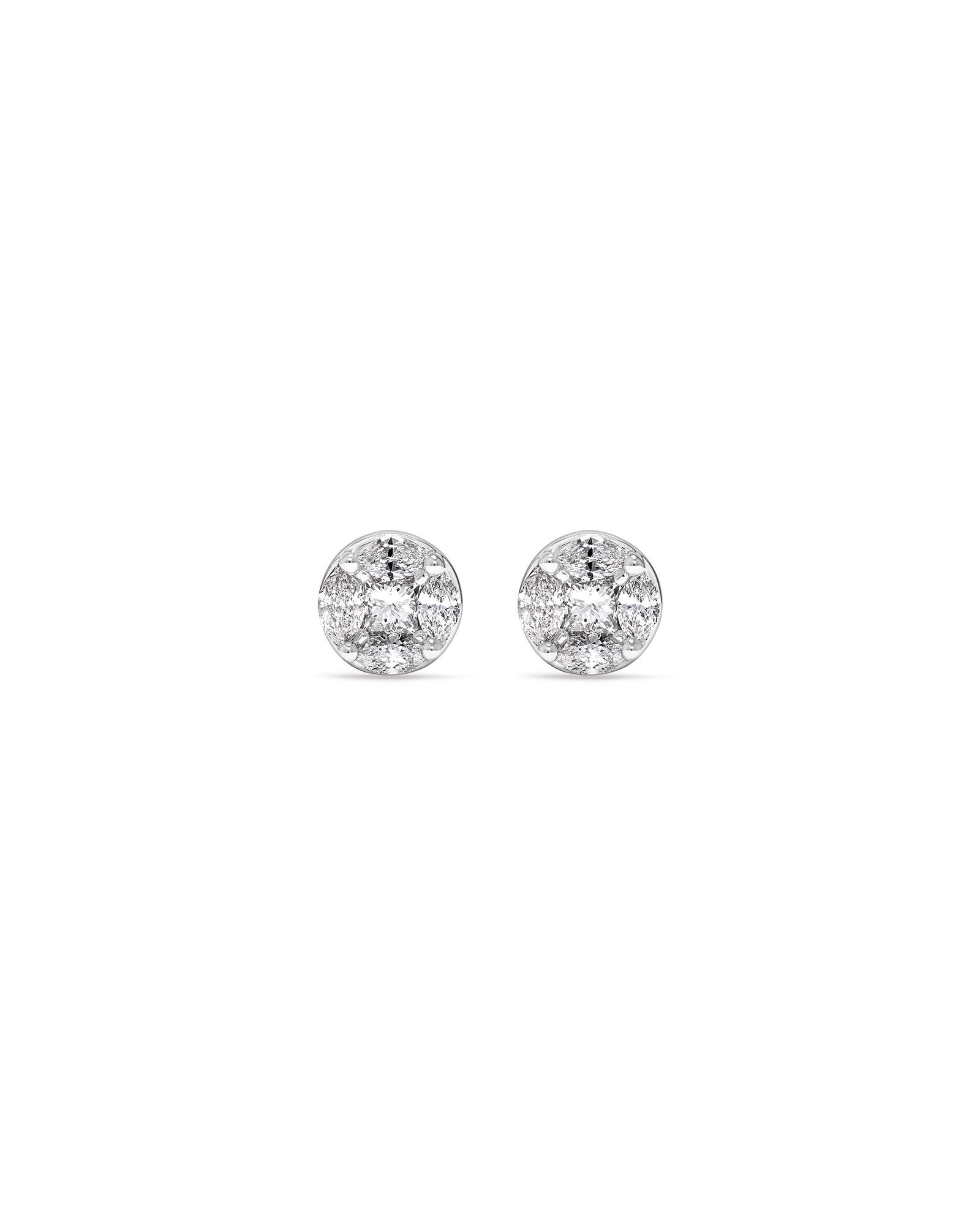 0.39 Carat TW Multistone Princess and Marquise Cut Diamond Stud Earrings in 10kt White Gold