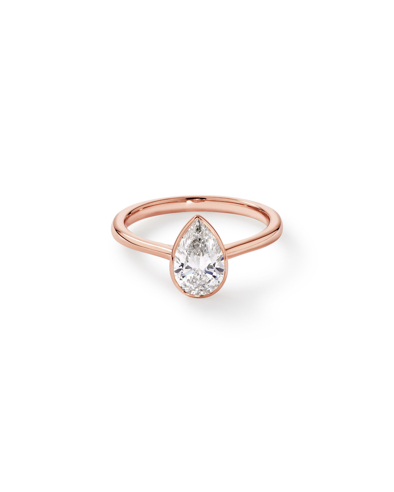 1.25 Carat TW Pear Cut Laboratory-Grown Diamond Solitaire Bezel Set Engagement Ring in 14kt Rose Gold