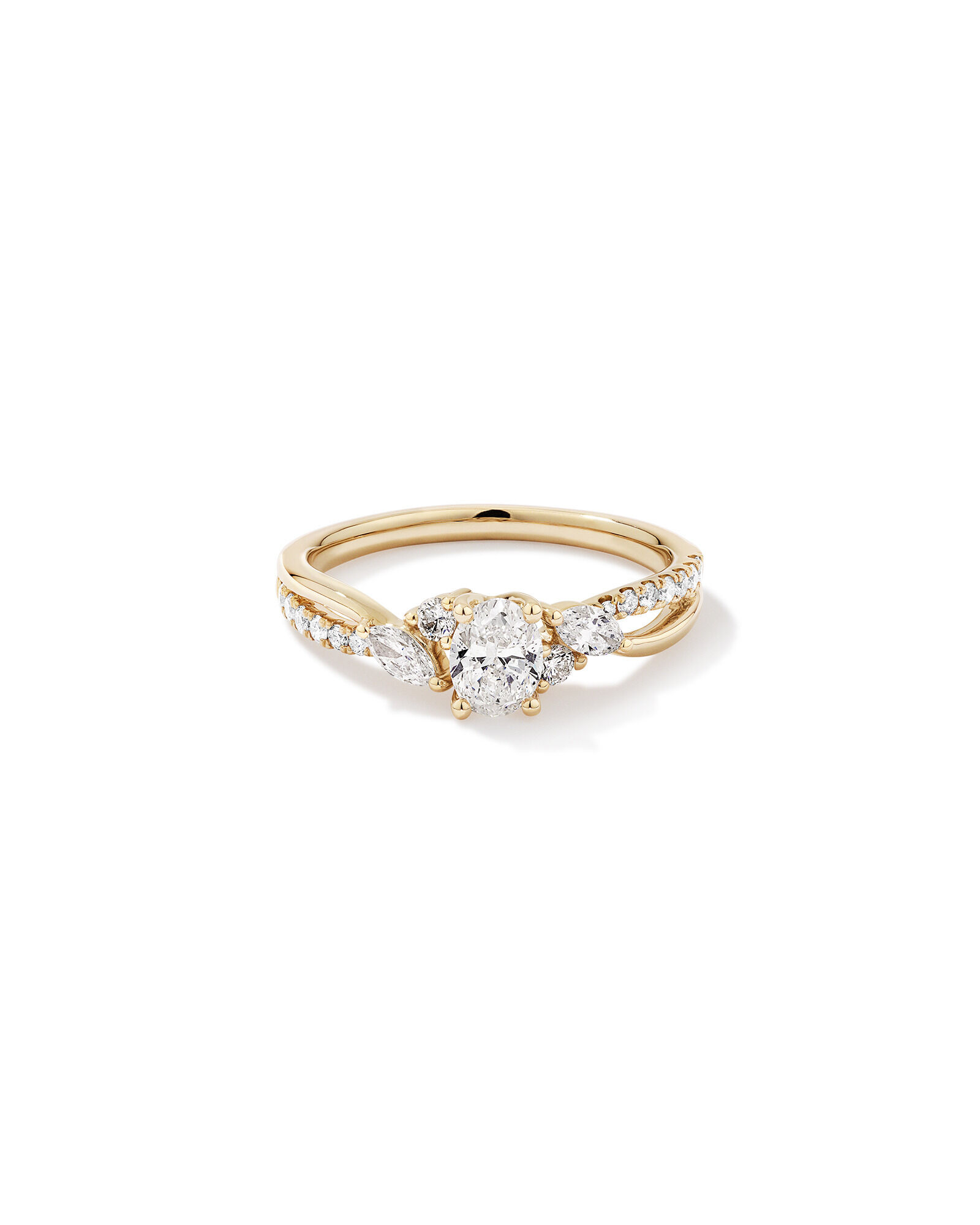 0.83 Carat TW Oval and Marquise Twist Engagement Ring in 14kt Yellow Gold