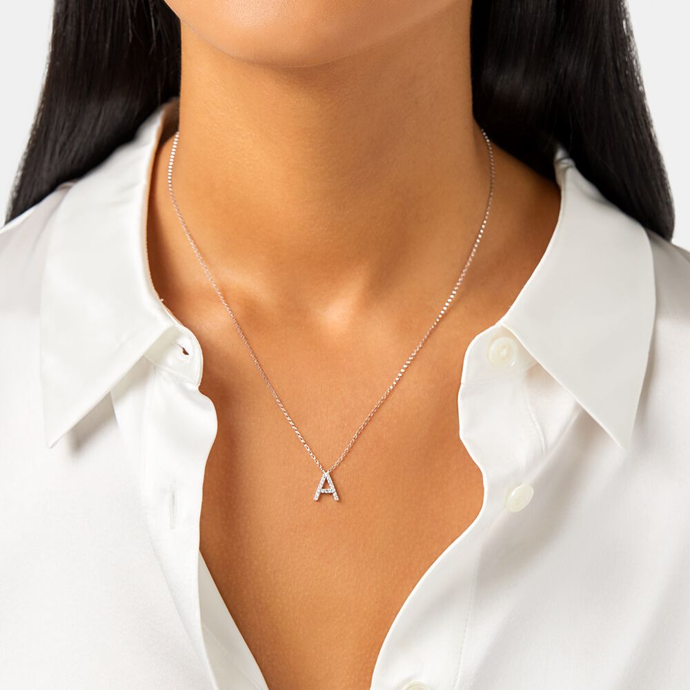 A' Initial necklace with 0.10 Carat TW of Diamonds in 10ct White Gold