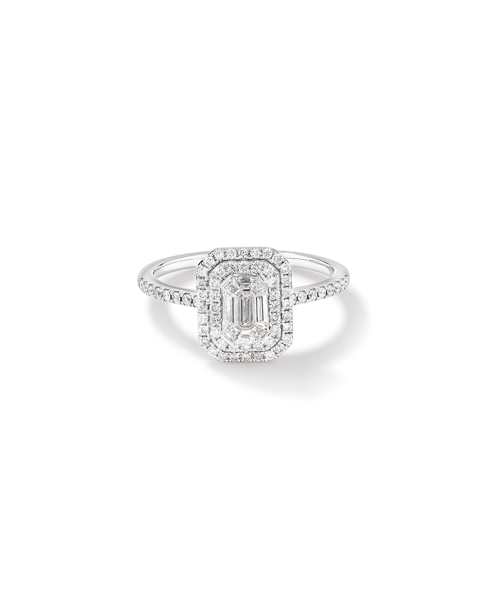 0.50 Carat TW Pie Cut Diamond Double Halo Engagement Ring in 14kt White Gold