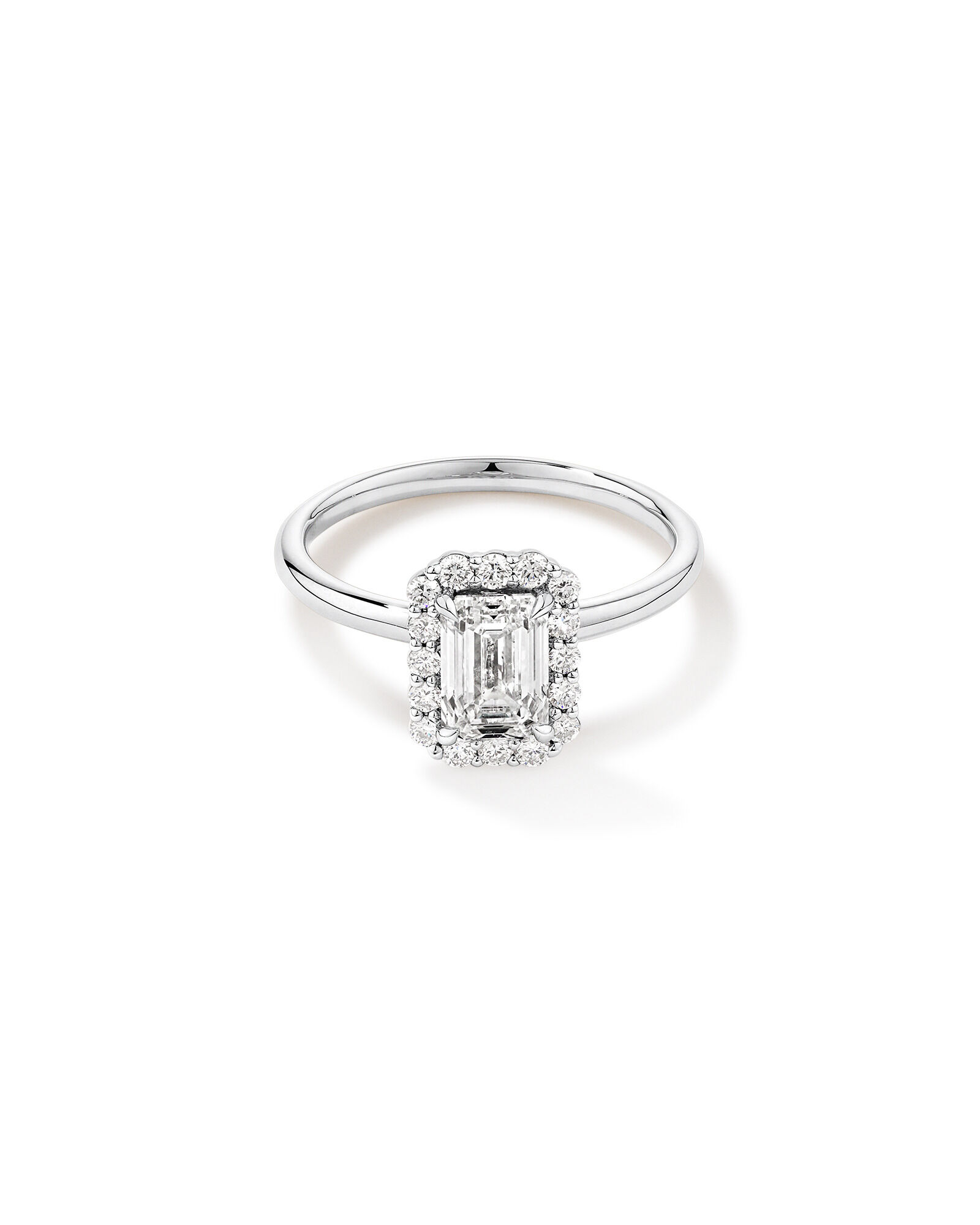 1.46 Carat TW Emerald Cut Laboratory-Grown Diamond Halo Engagement Ring in 14kt White Gold
