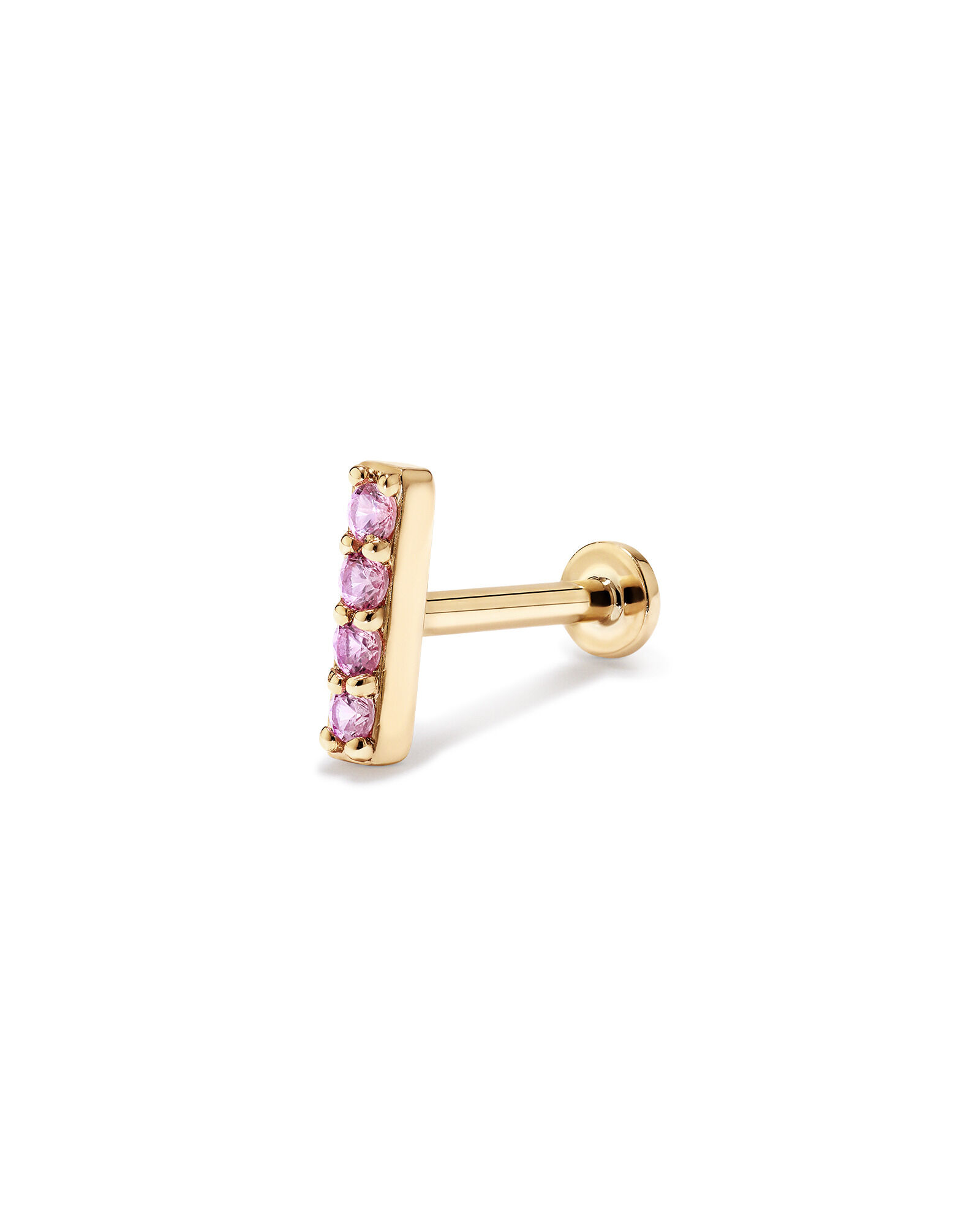 Pink Sapphire Bar Helix Single Stud Earring in 10kt Yellow Gold
