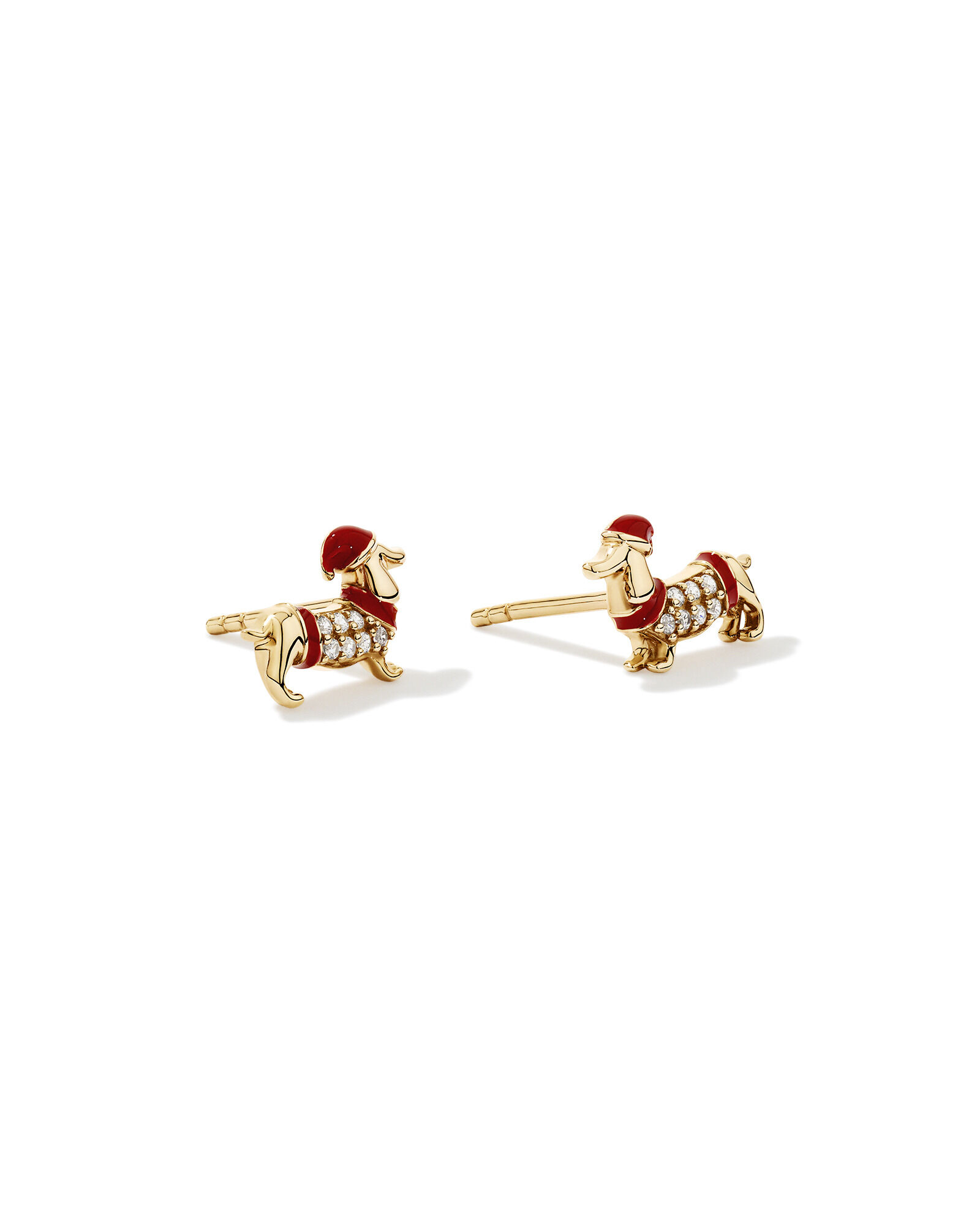 Dachshund Stud Earrings with Cubic Zirconia in 10kt Yellow Gold